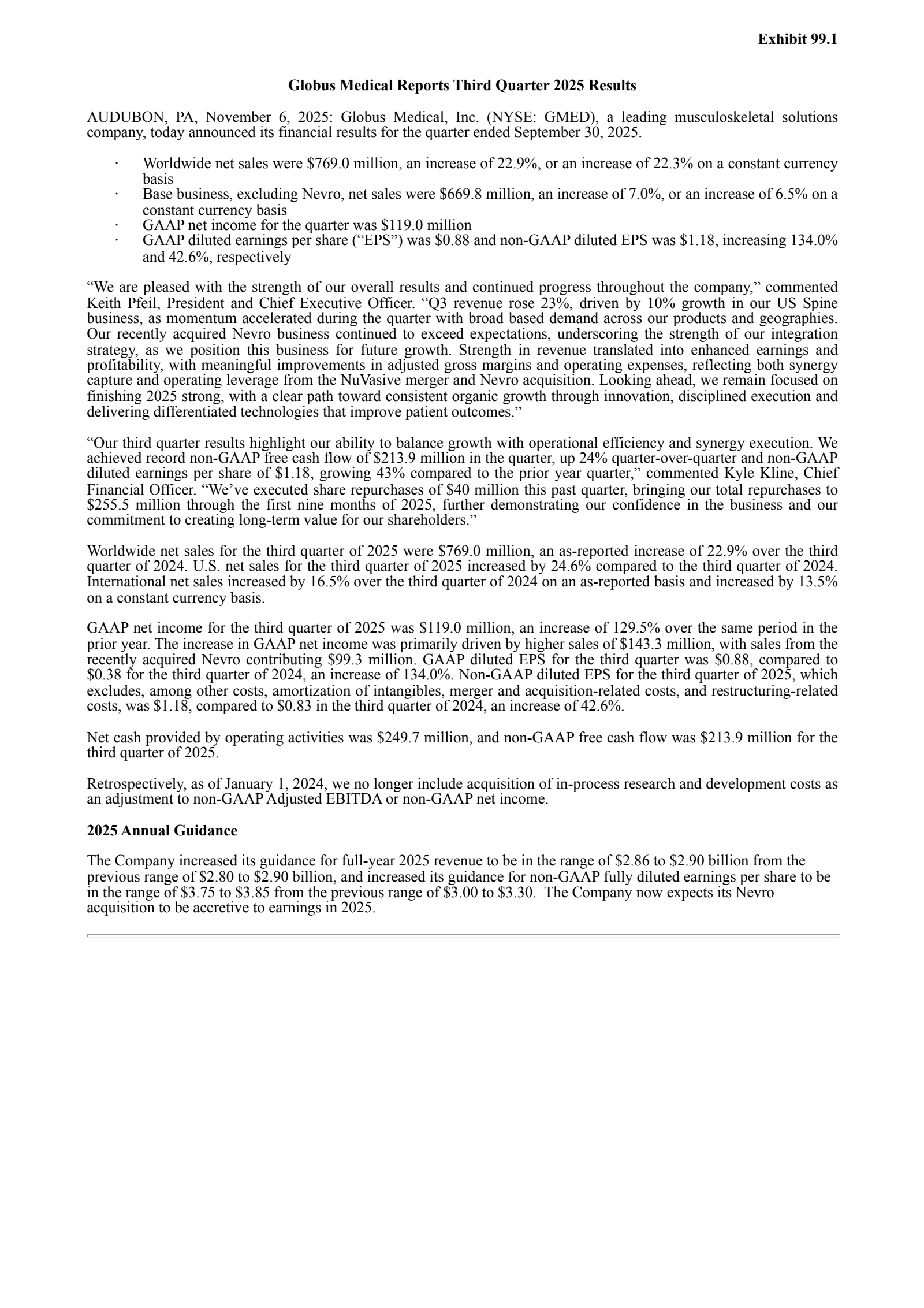 Globus Medical's Q3 2025 Earnings Release