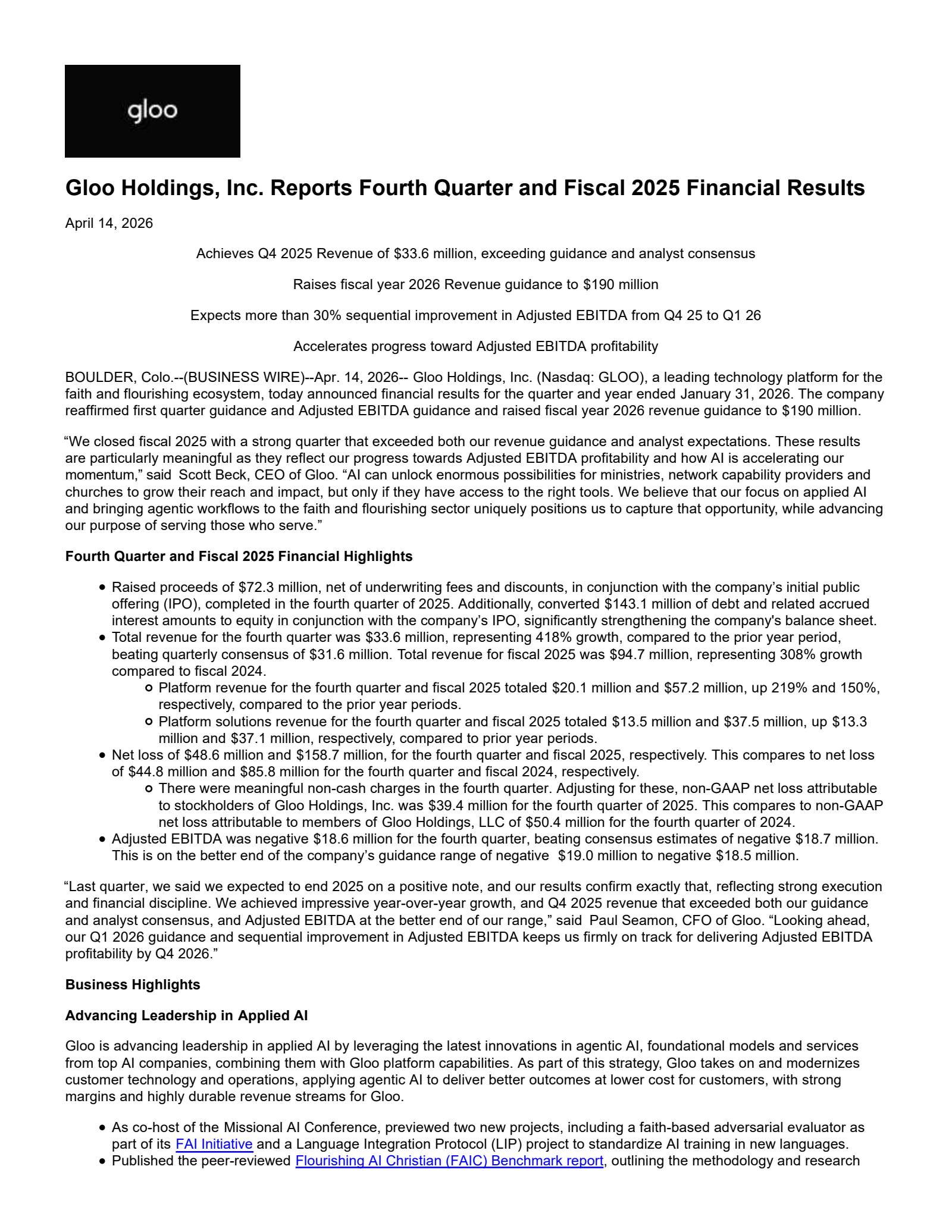 Gloo's Q4 2025 Press Release