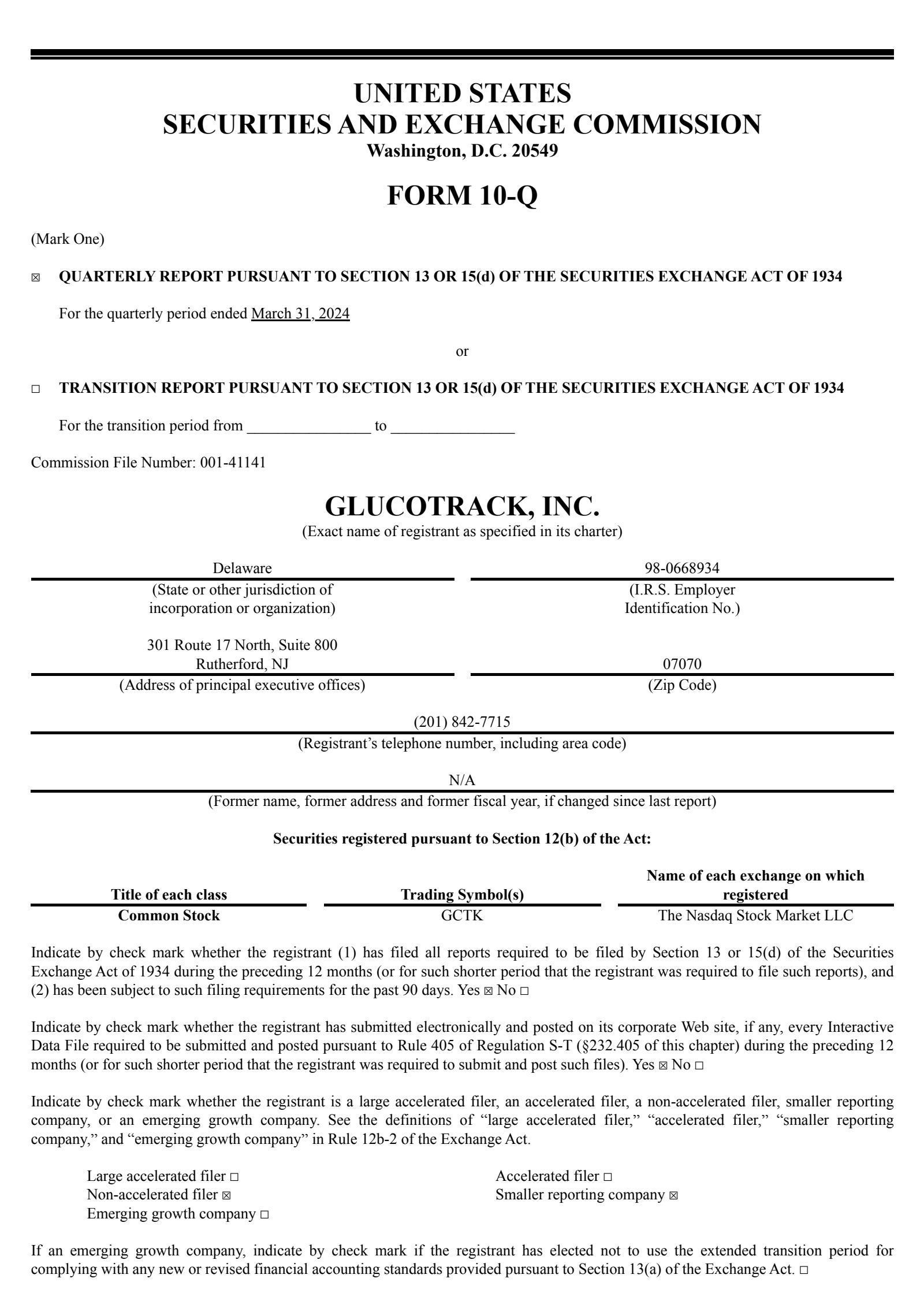 GlucoTrack's Q1 2024 Quarterly report