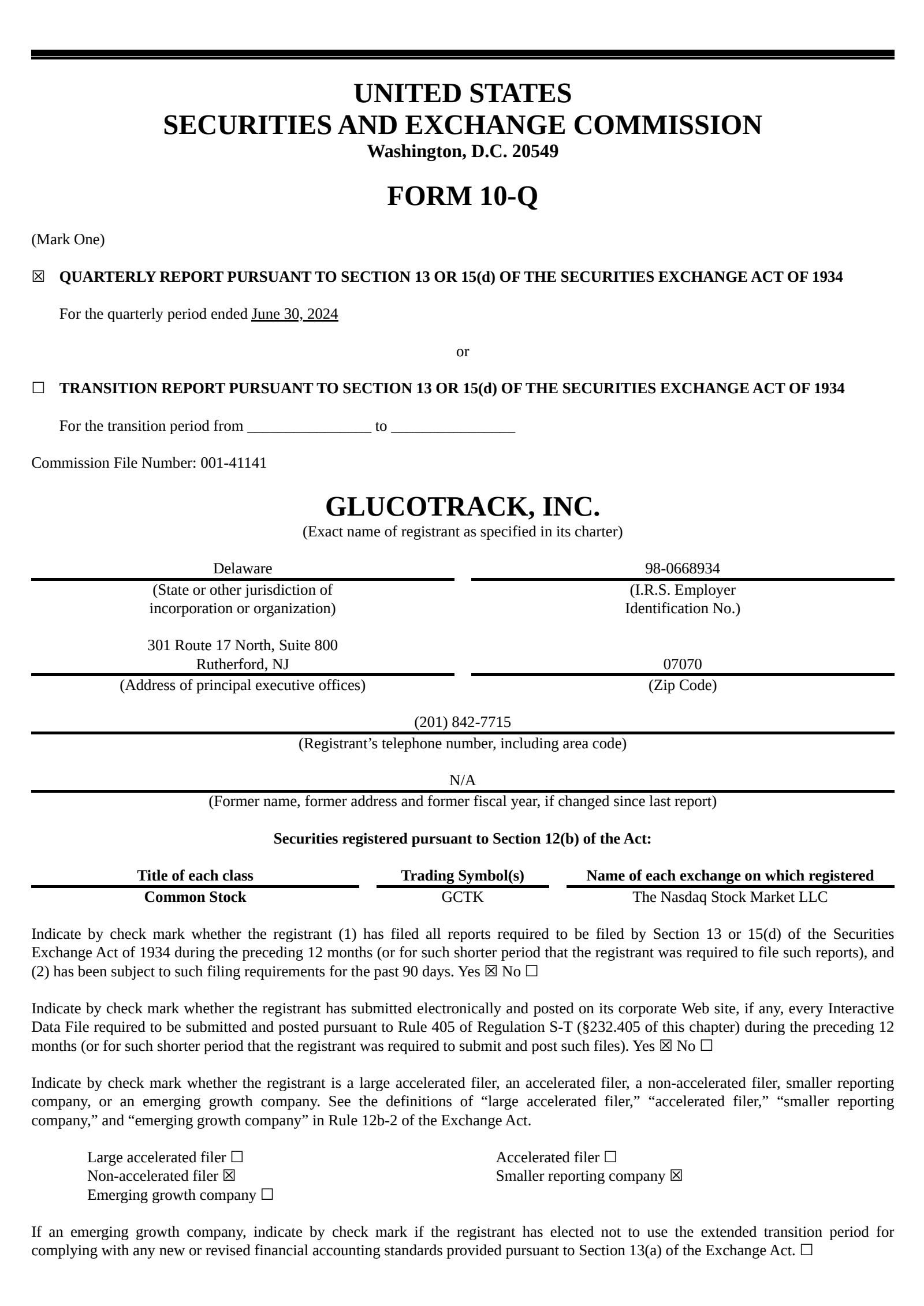 GlucoTrack's Q2 2024 Quarterly report