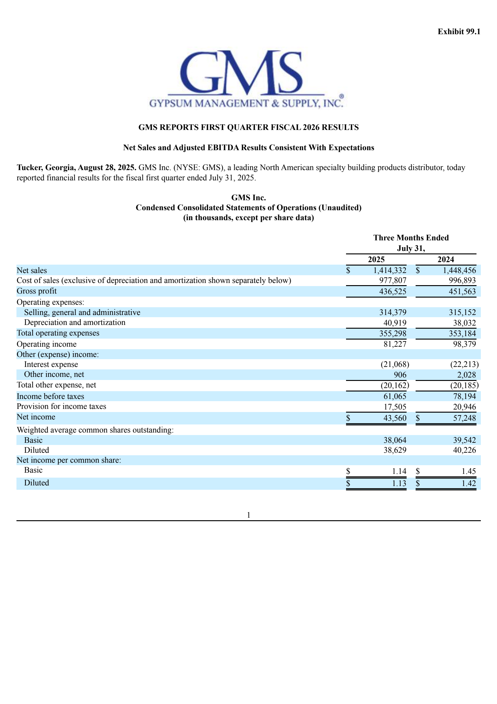 GMS's Q1 2026 Press Release