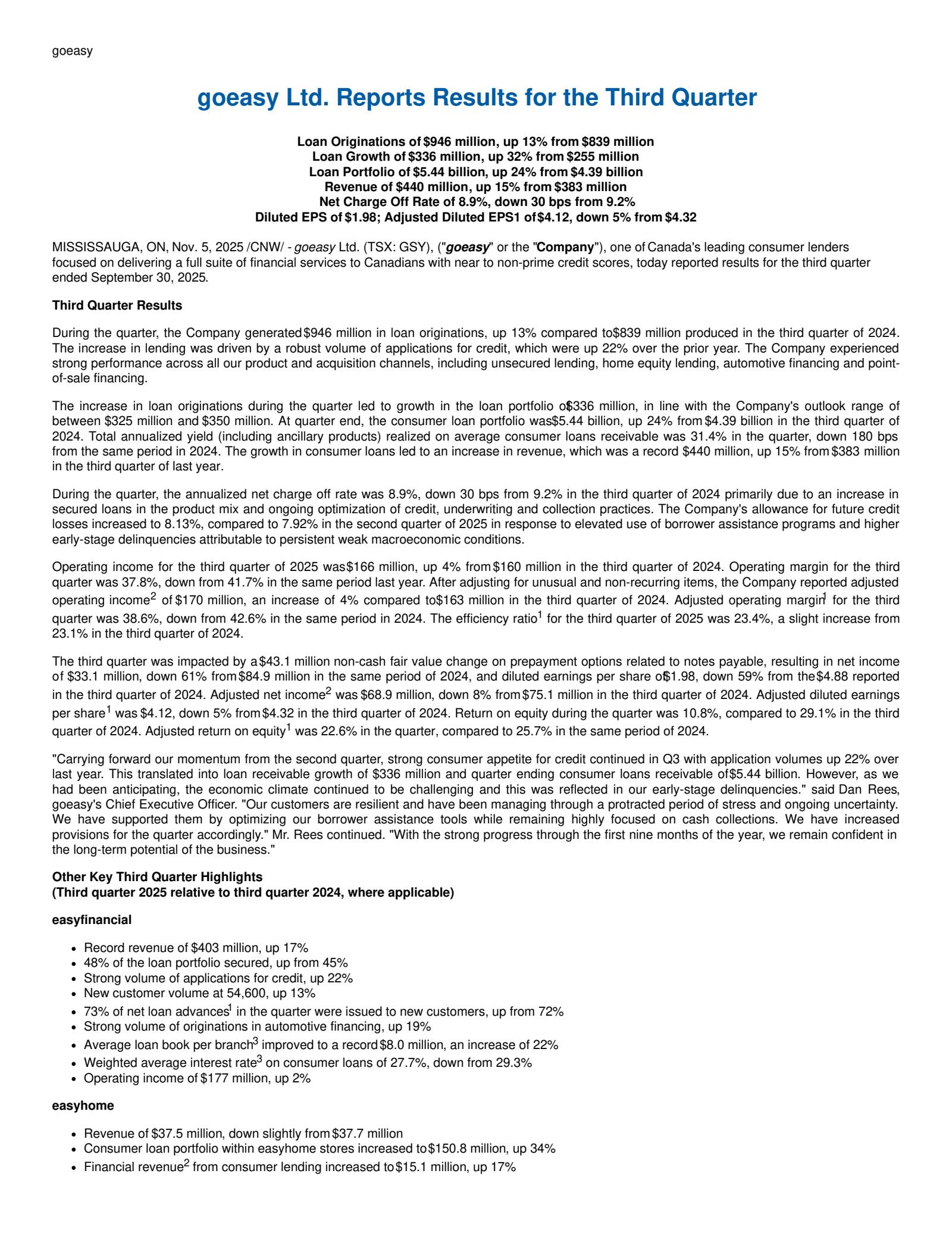 goeasy's Q3 2025 Earnings Release