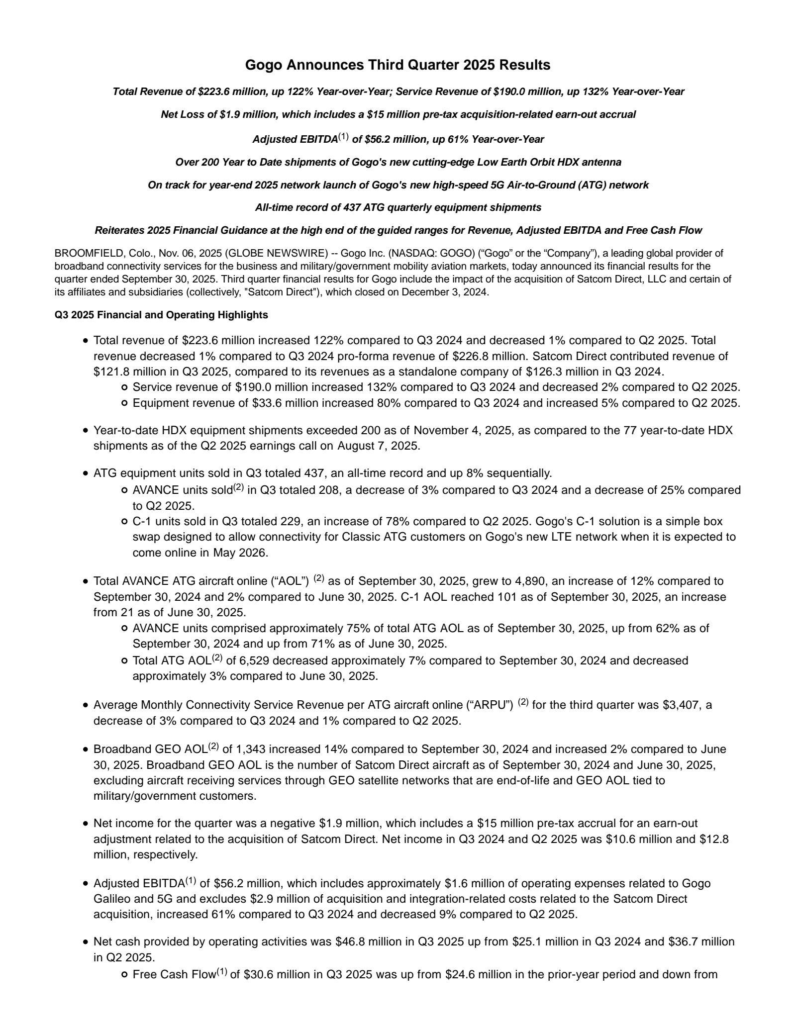 Gogo's Q3 2025 Earnings Release