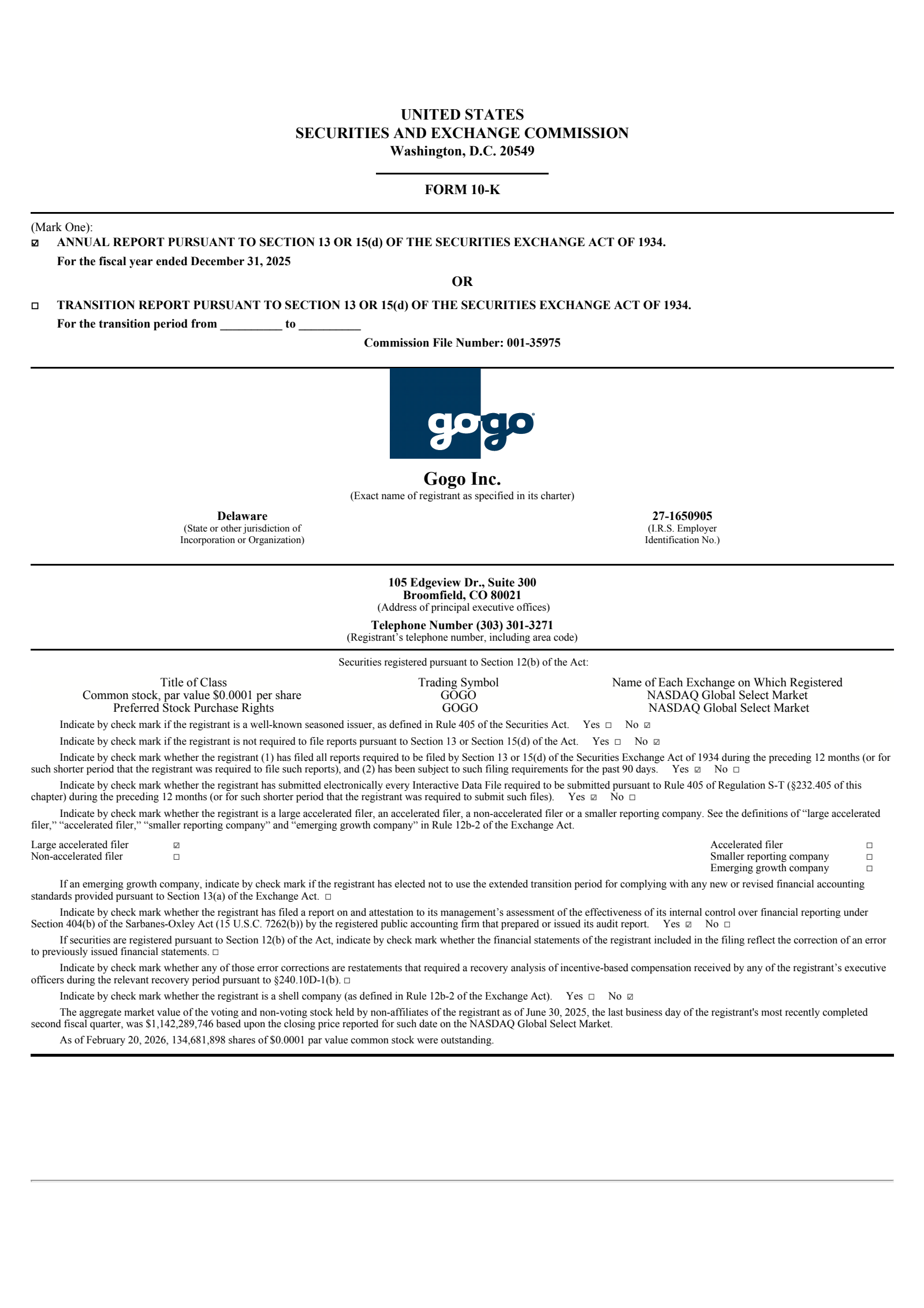 Gogo's Q4 2025 Annual report