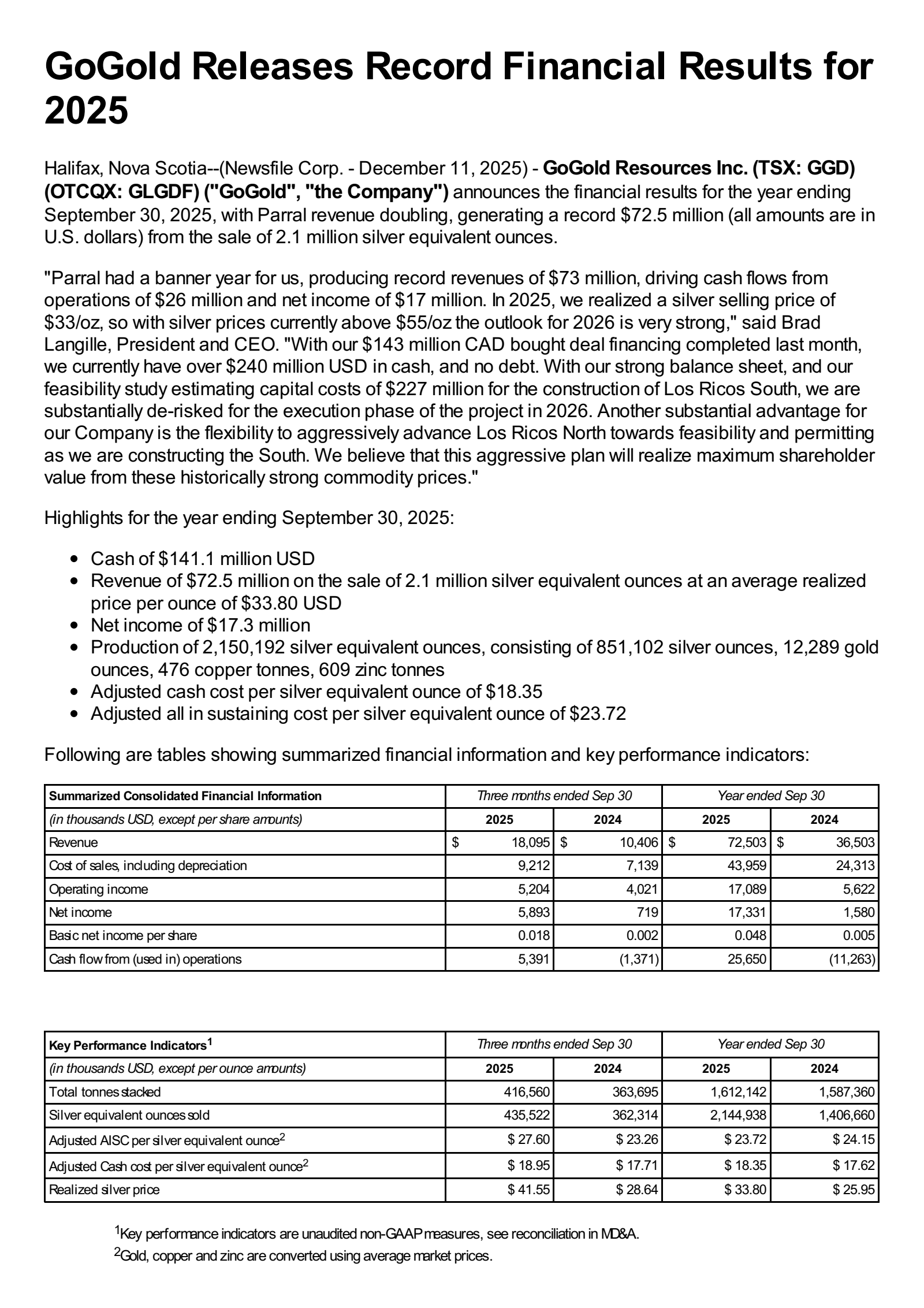 GoGold Resources' Q4 2025 Earnings Release