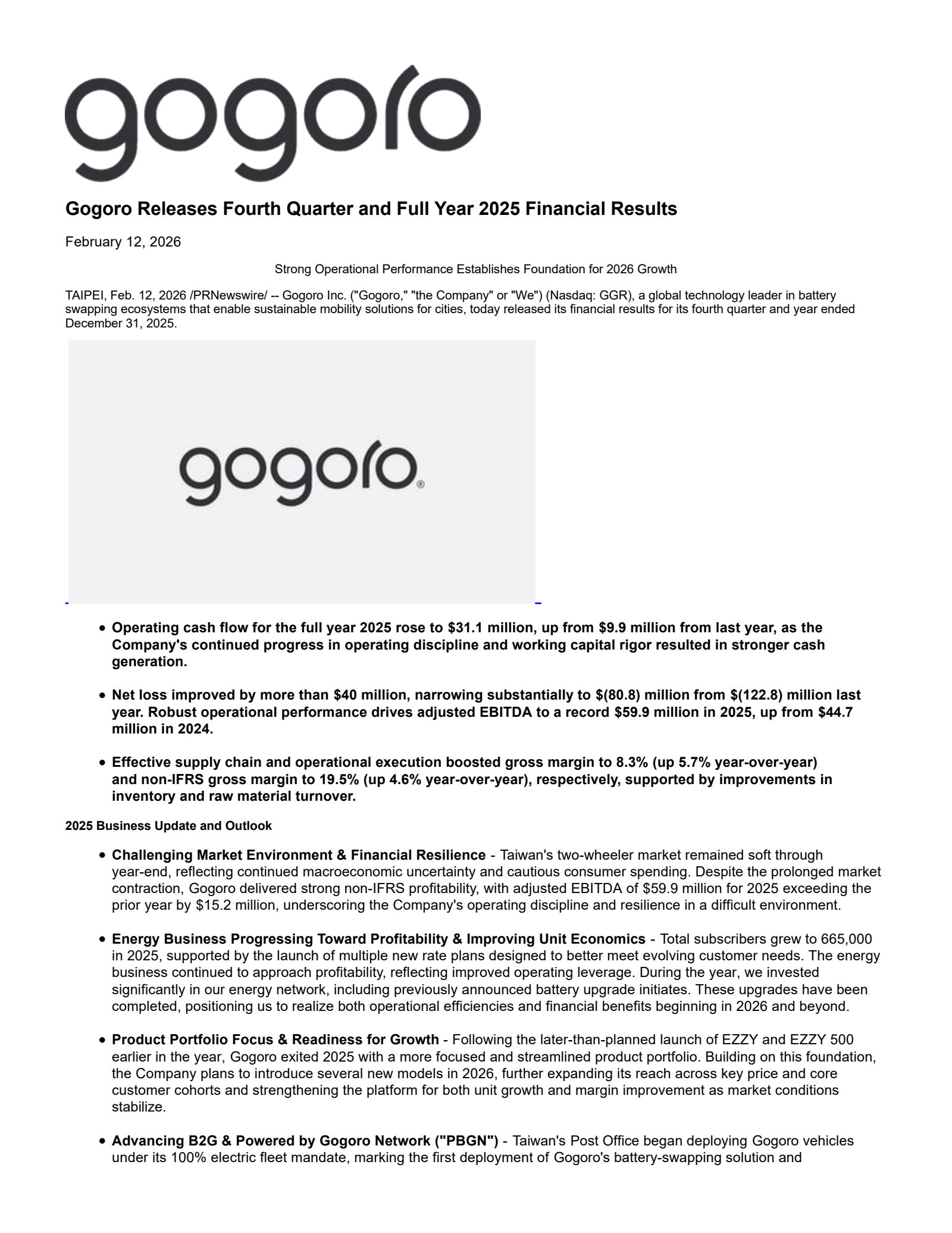 Gogoro's Q4 2025 Press Release