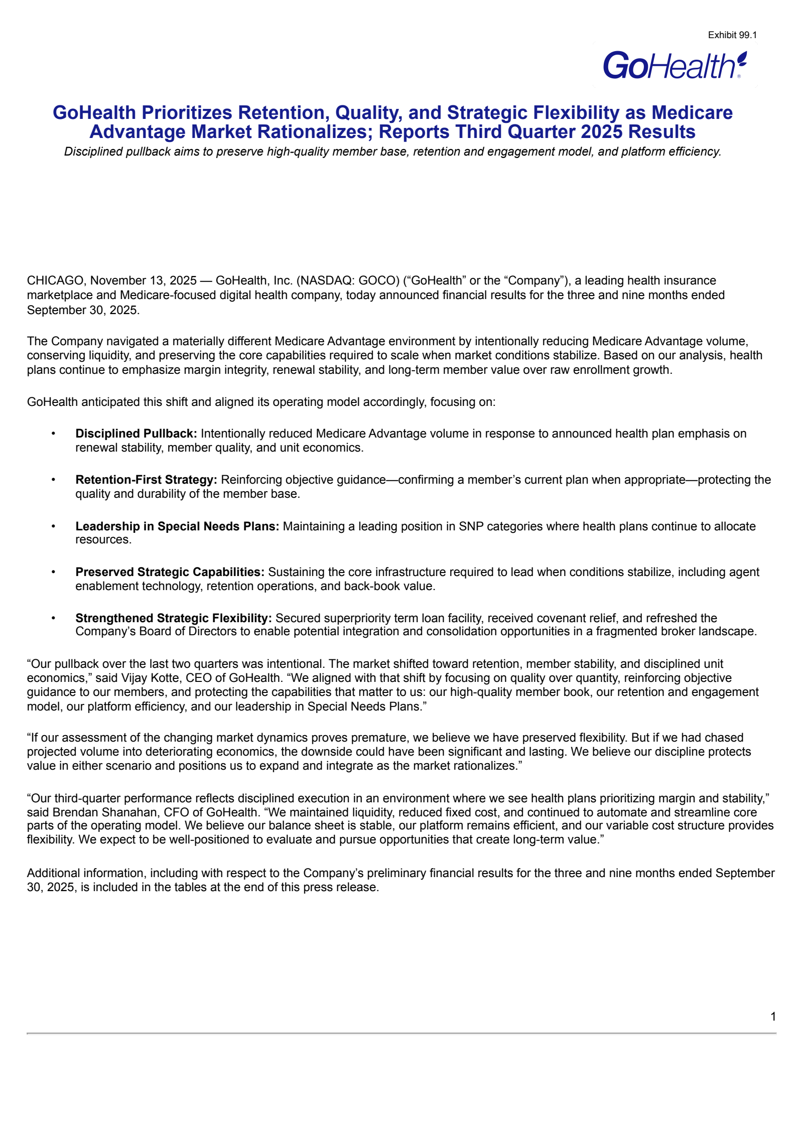 GoHealth's Q3 2025 Earnings Release