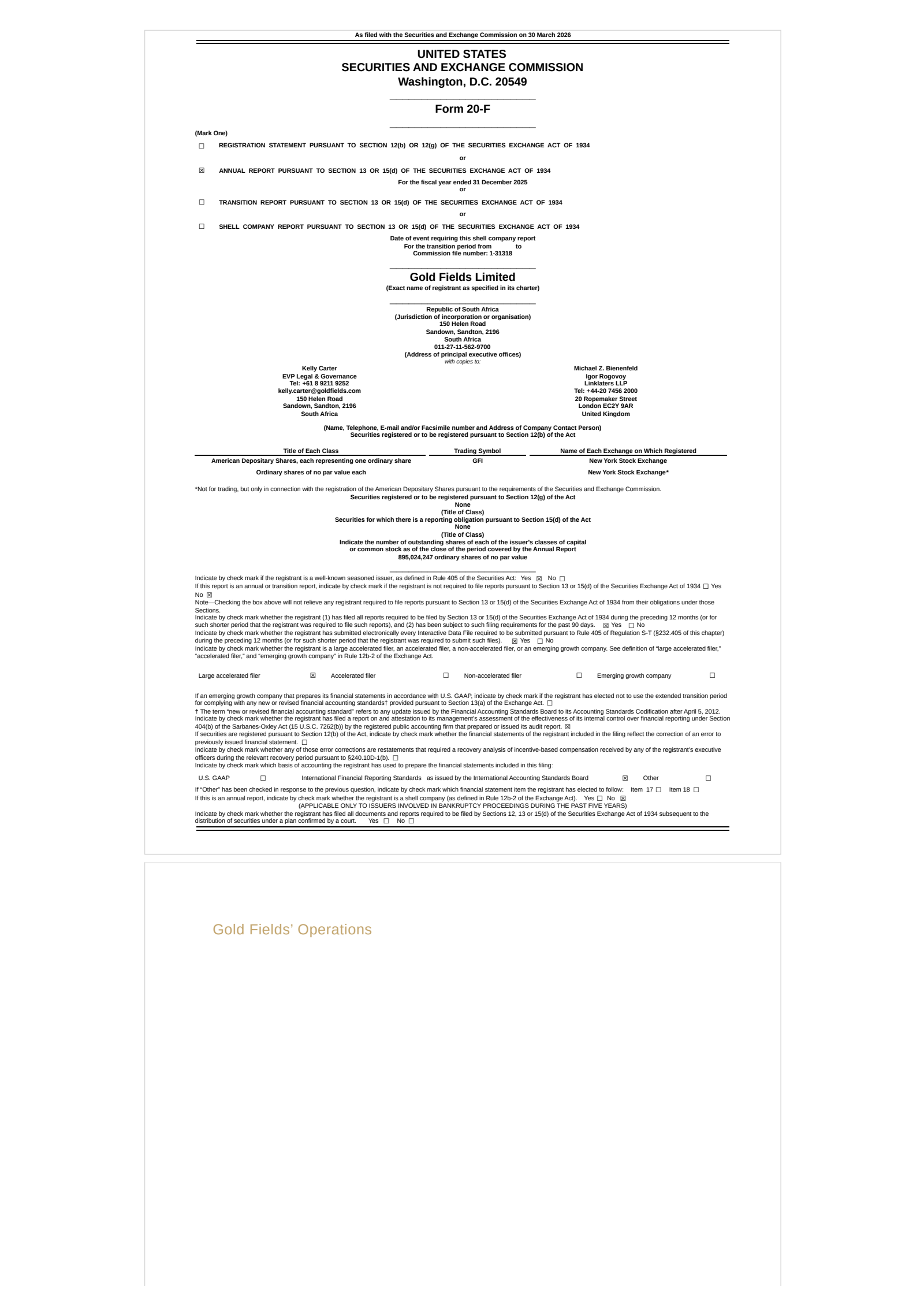 Gold Fields' H2 2025 Annual report