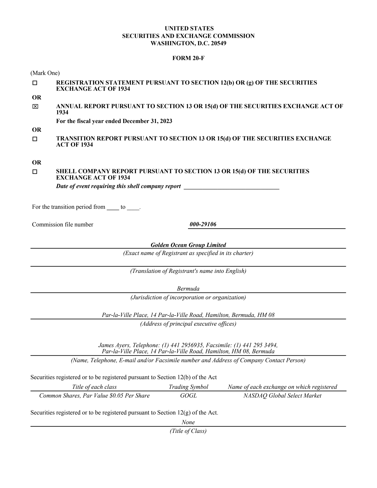 Golden Ocean Group's Q4 2023 Annual report