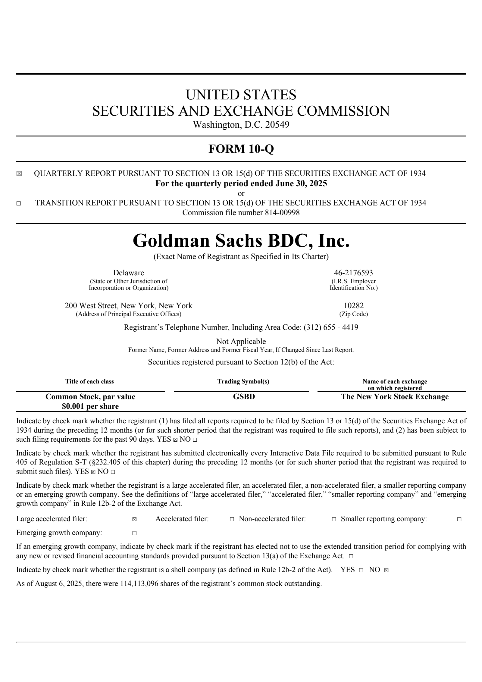 Goldman Sachs BDC's Q2 2025 Quarterly report