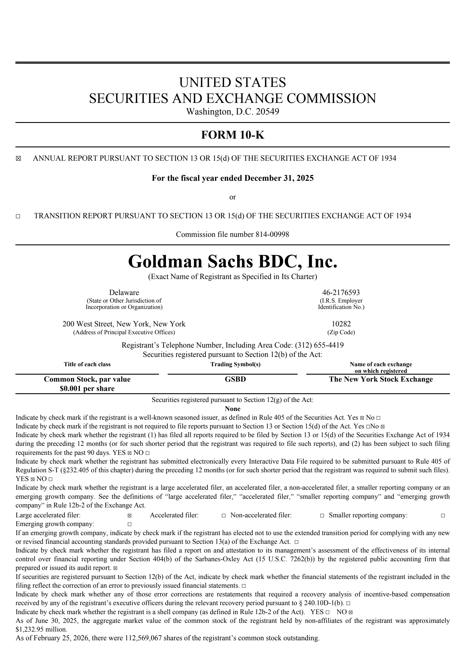 Goldman Sachs BDC's Q4 2025 Annual report