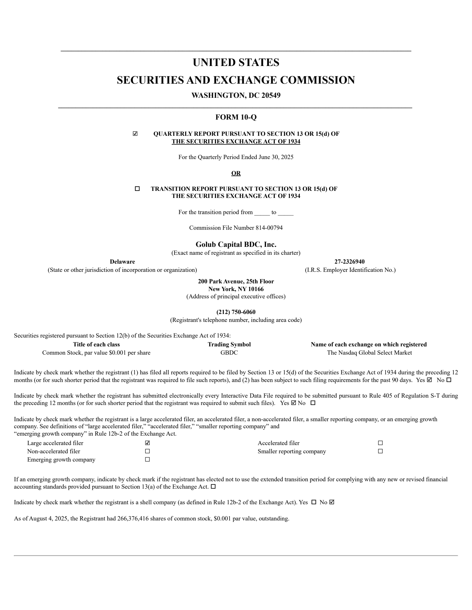 Golub Capital BDC's Q3 2025 Quarterly Report