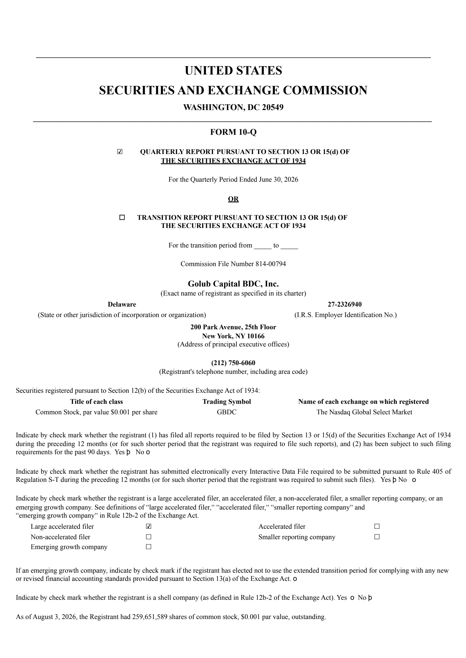 Golub Capital BDC's Q3 2026 Quarterly report