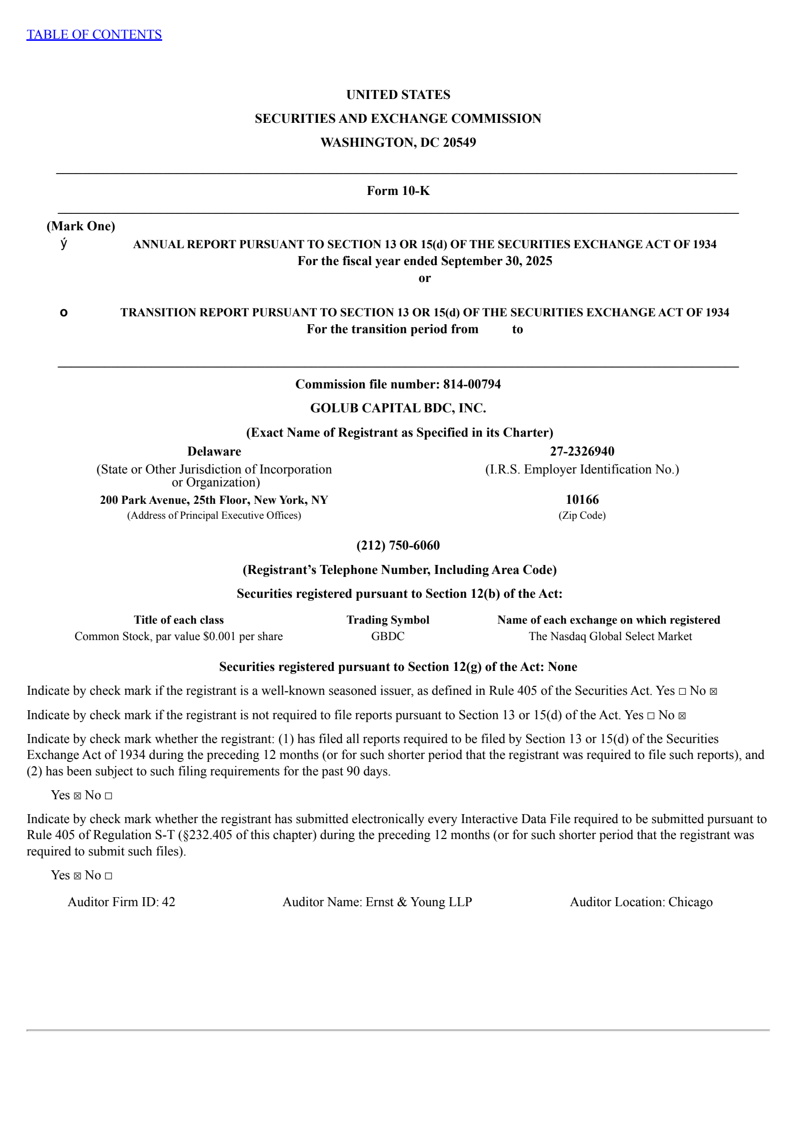 Golub Capital BDC's Q4 2025 Annual report