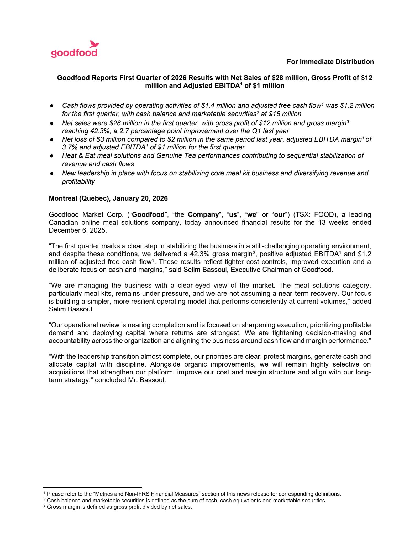 Goodfood Market's Q1 2026 Press Release