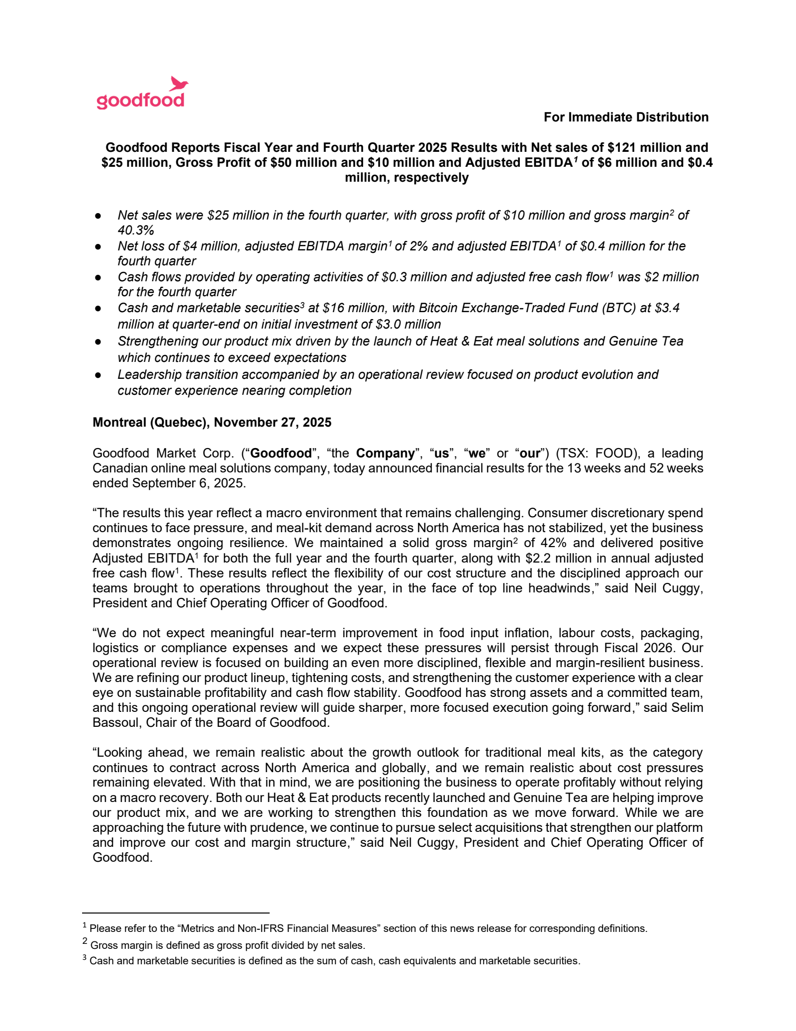 Goodfood Market's Q4 2025 Earnings Release