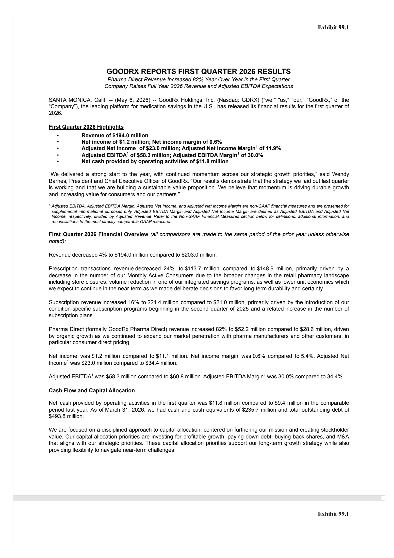 GoodRx's Q1 2026 Press Release