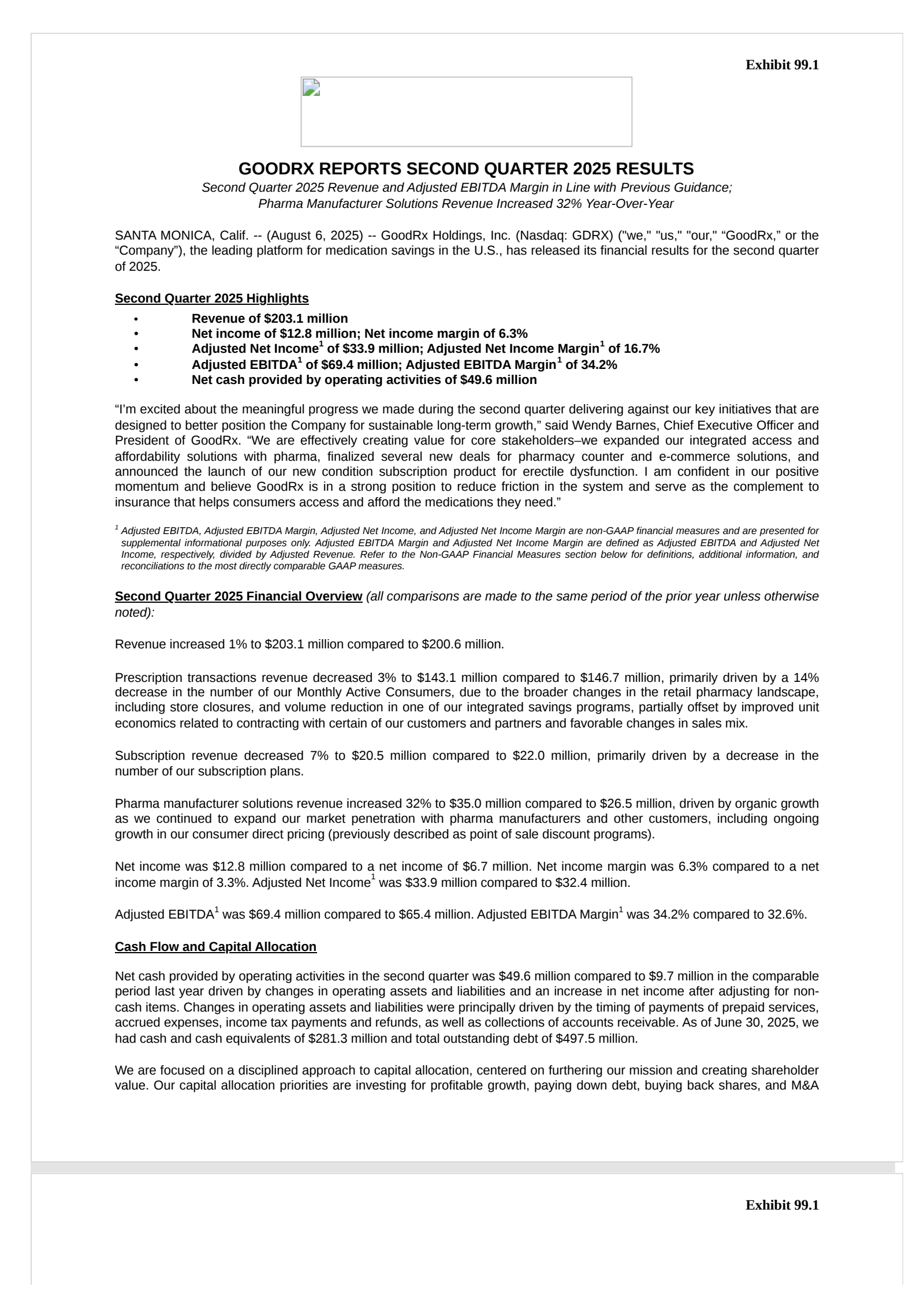 GoodRx's Q2 2025 Press Release