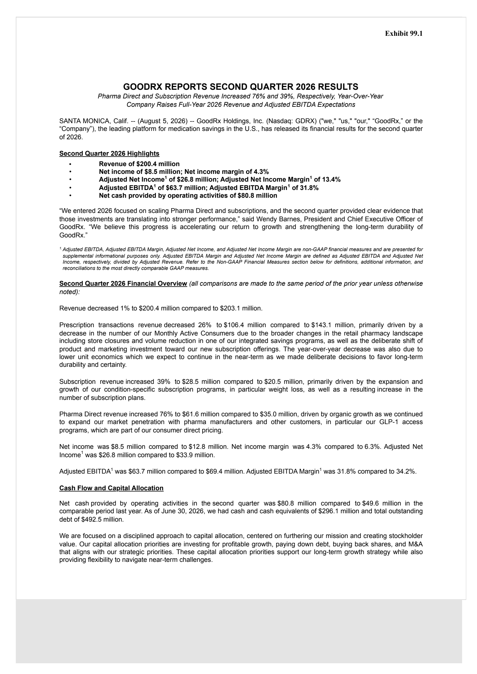 GoodRx's Q2 2026 Press Release