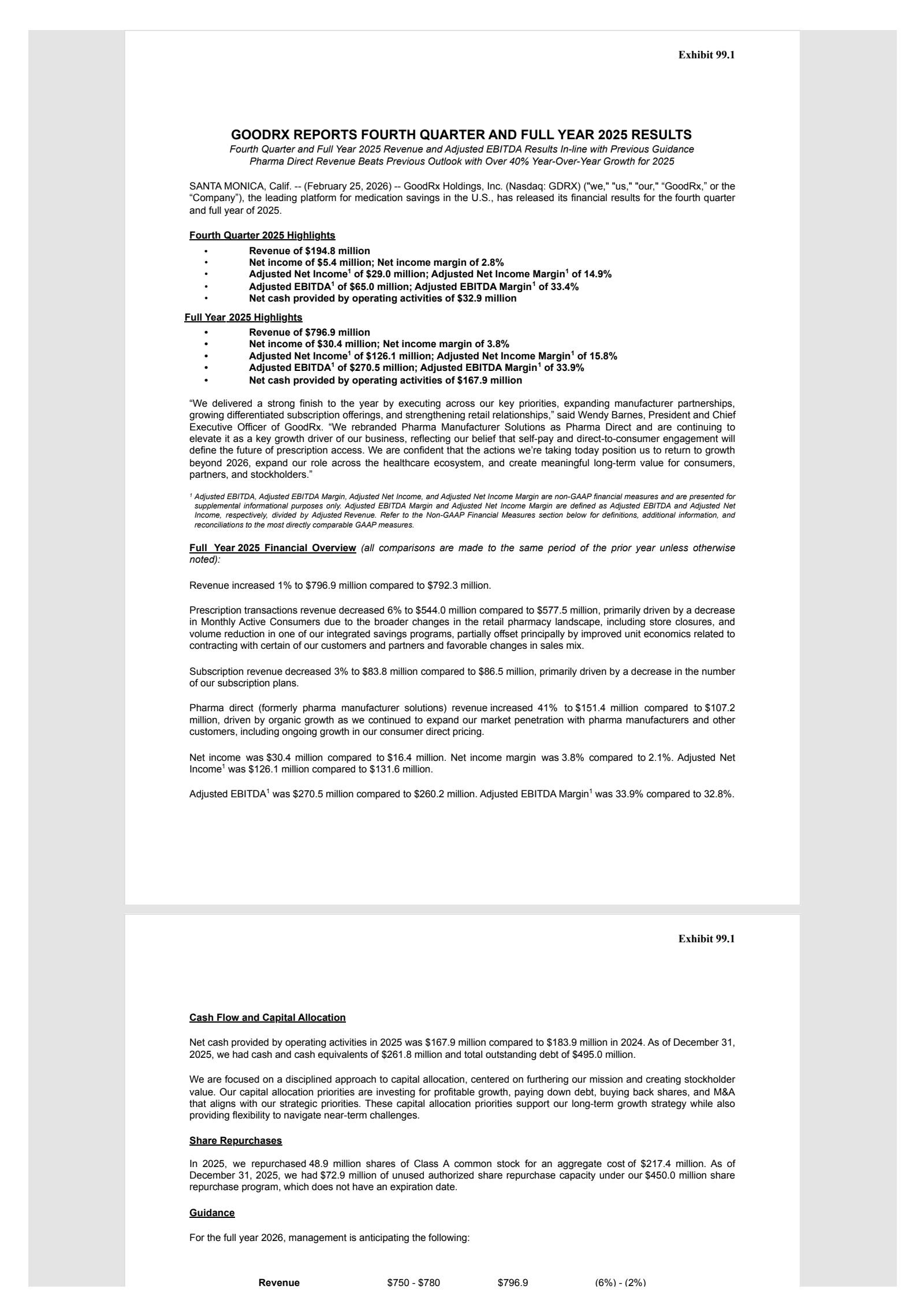 GoodRx's Q4 2025 Press Release