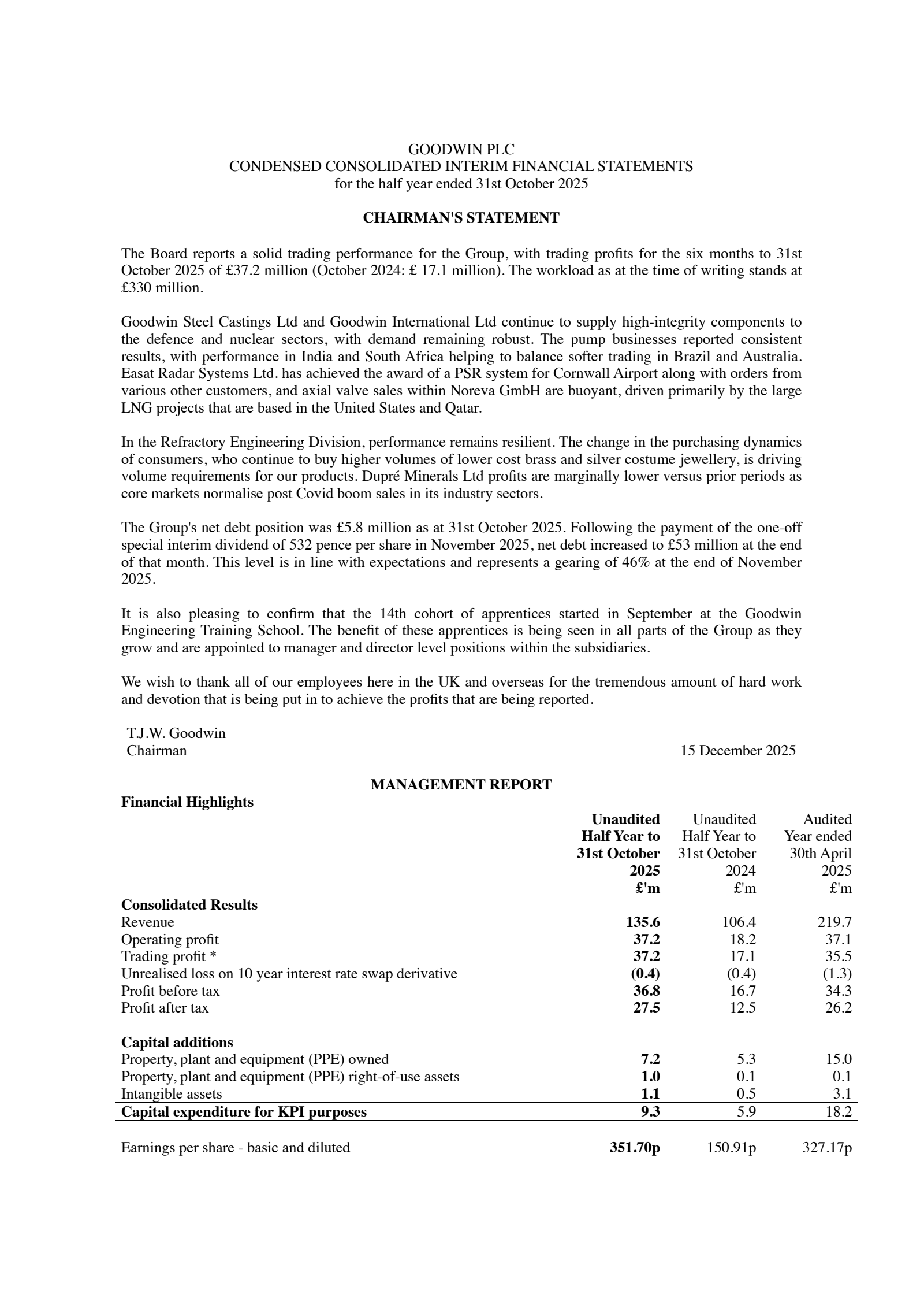 Goodwin's H1 2026 Interim Report