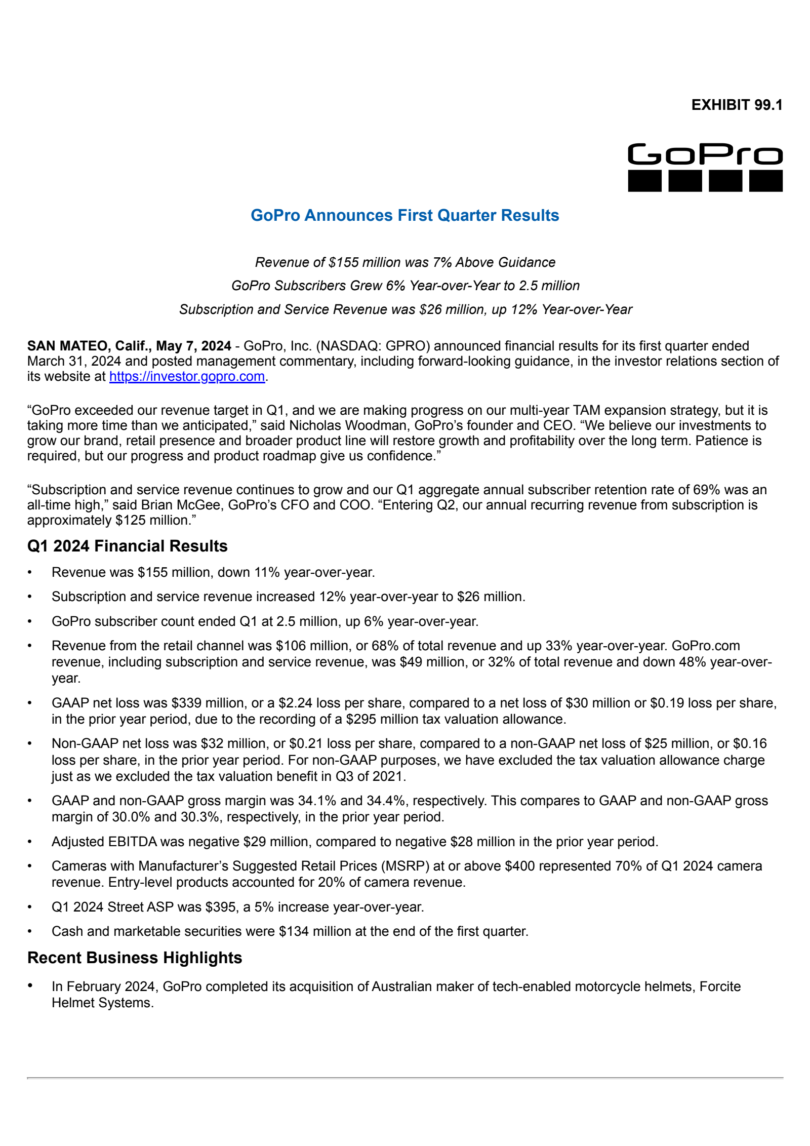 GoPro's Q1 2024 Press Release