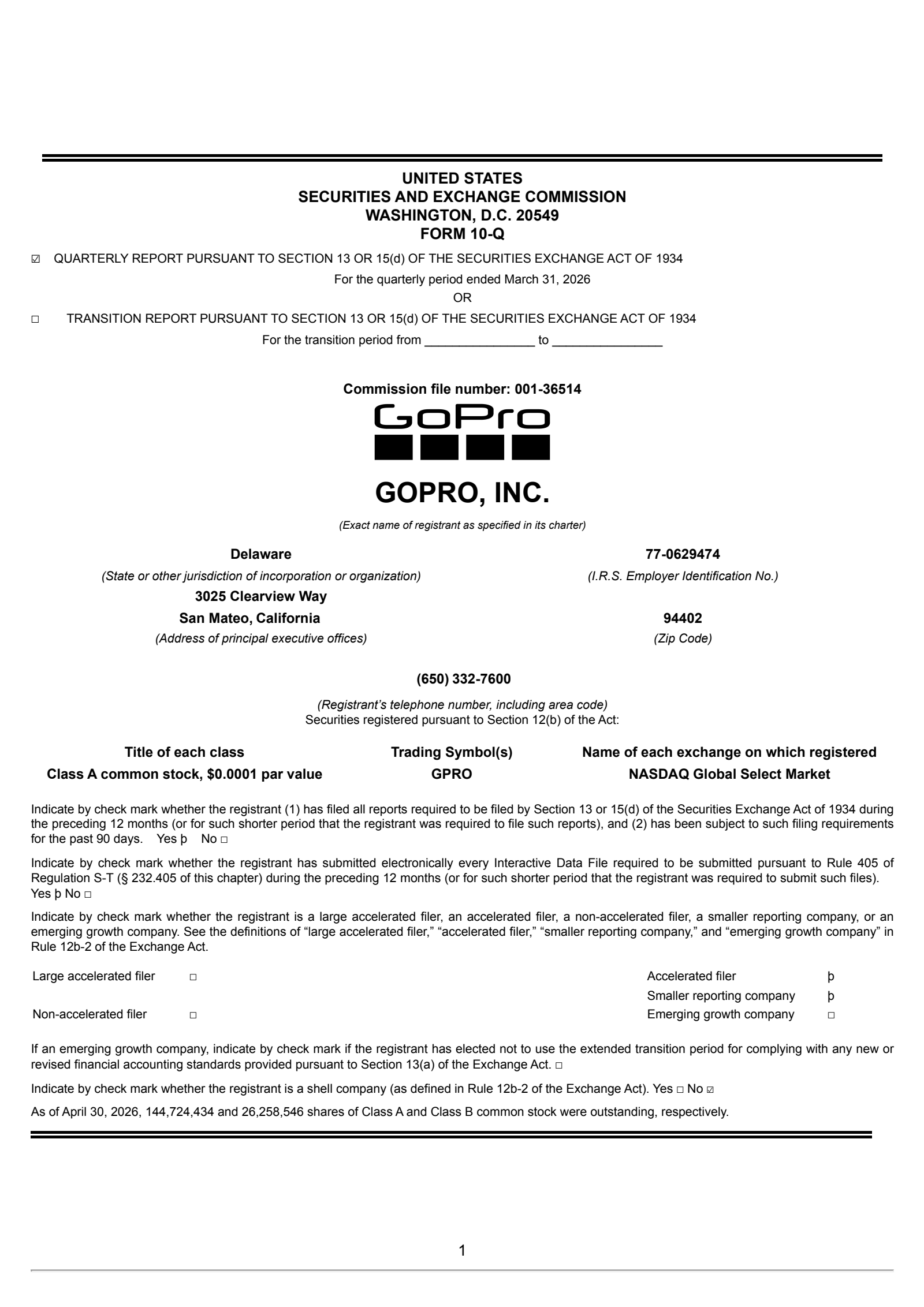 GoPro's Q1 2026 Quarterly report