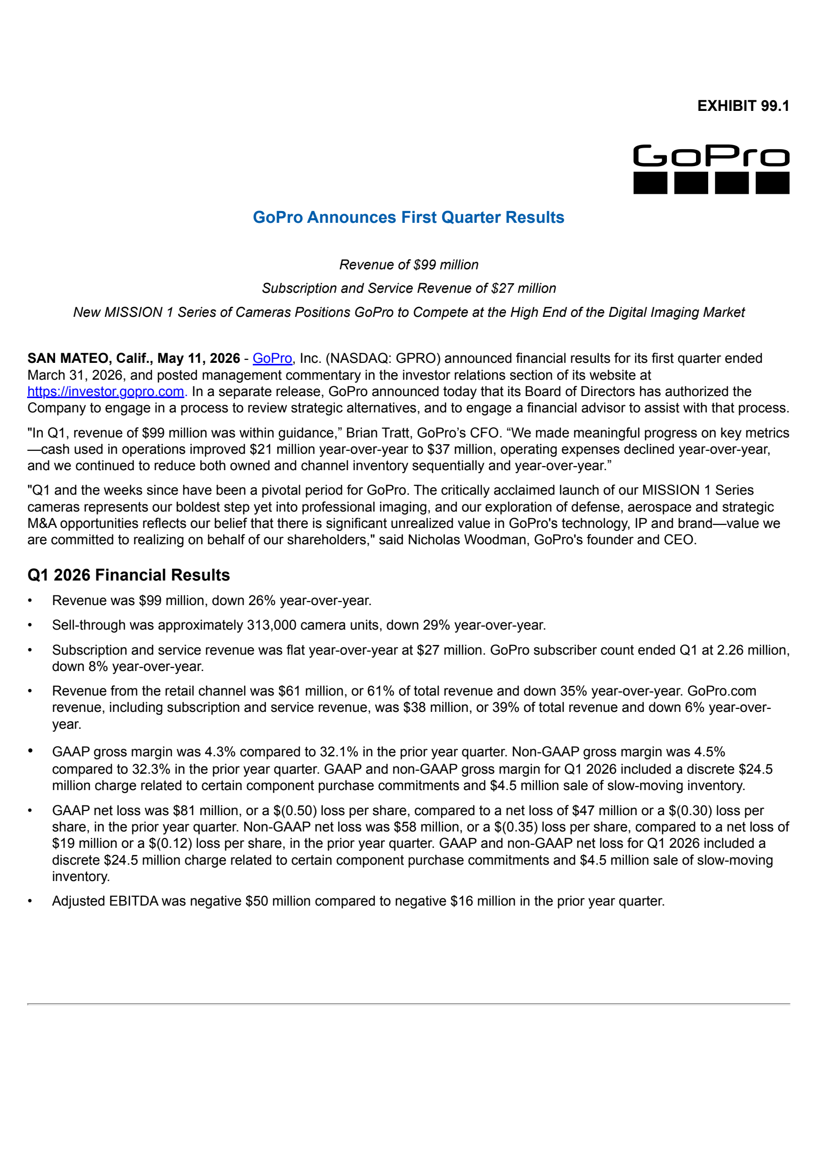 GoPro's Q1 2026 Press Release