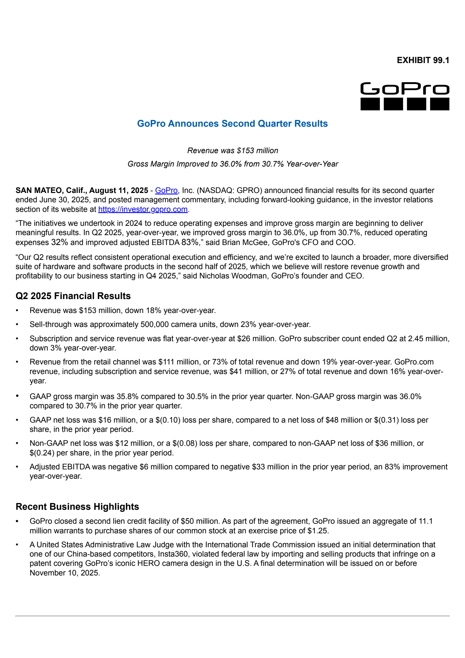 GoPro's Q2 2025 Press Release
