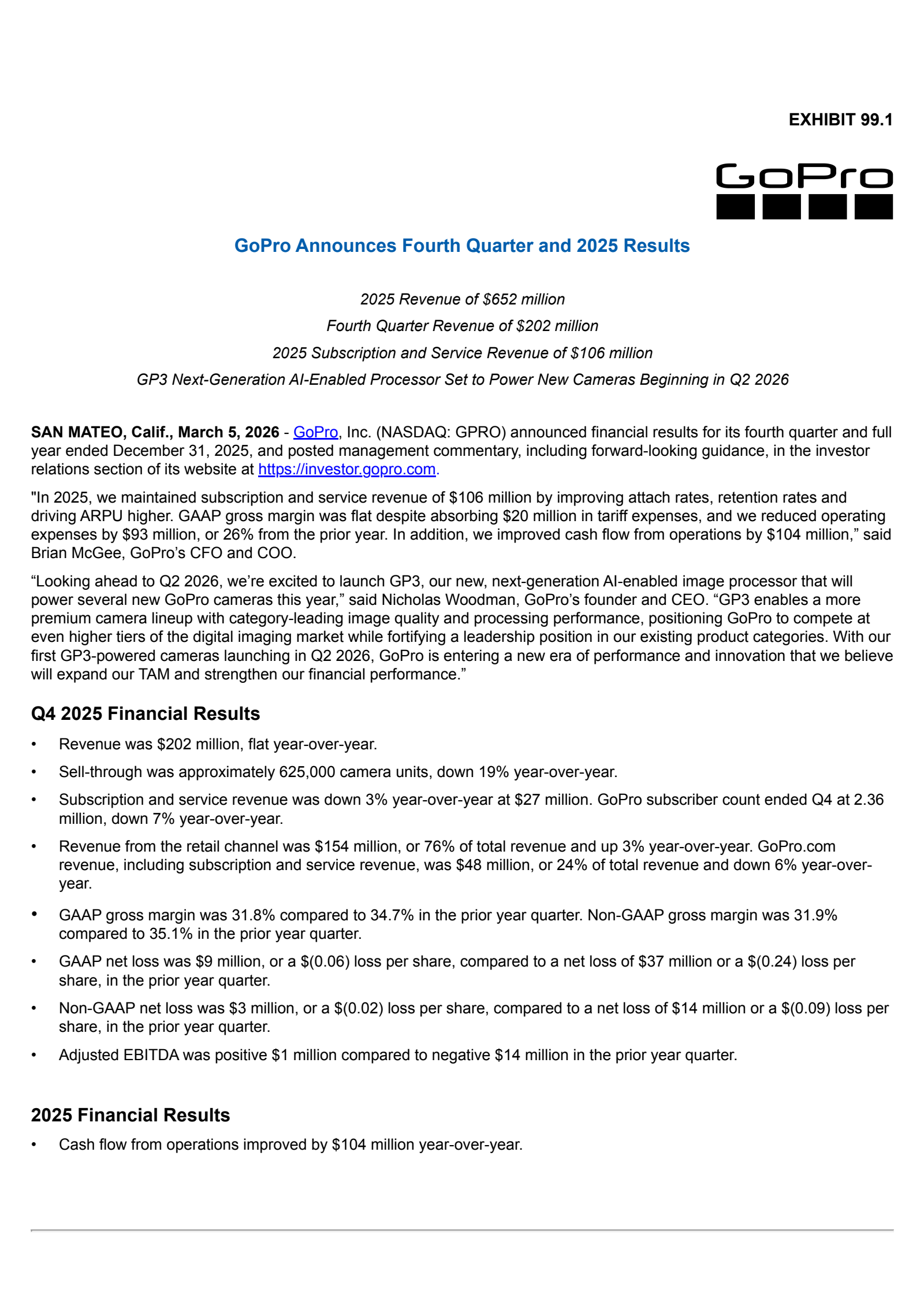 GoPro's Q4 2025 Press Release