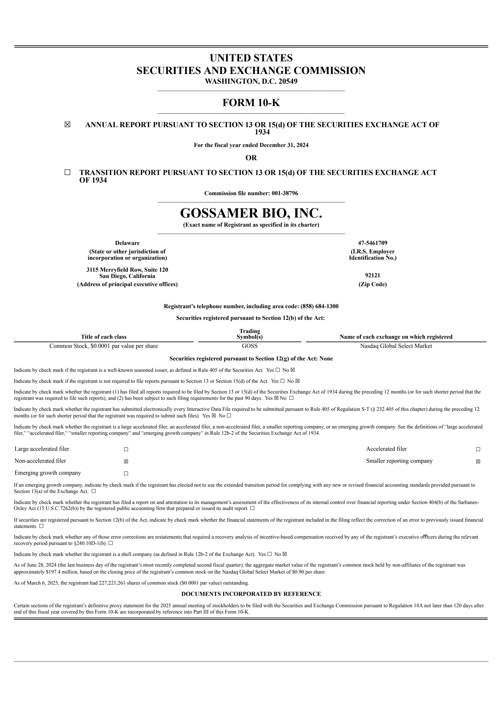 Gossamer Bio's Q4 2024 Annual Report