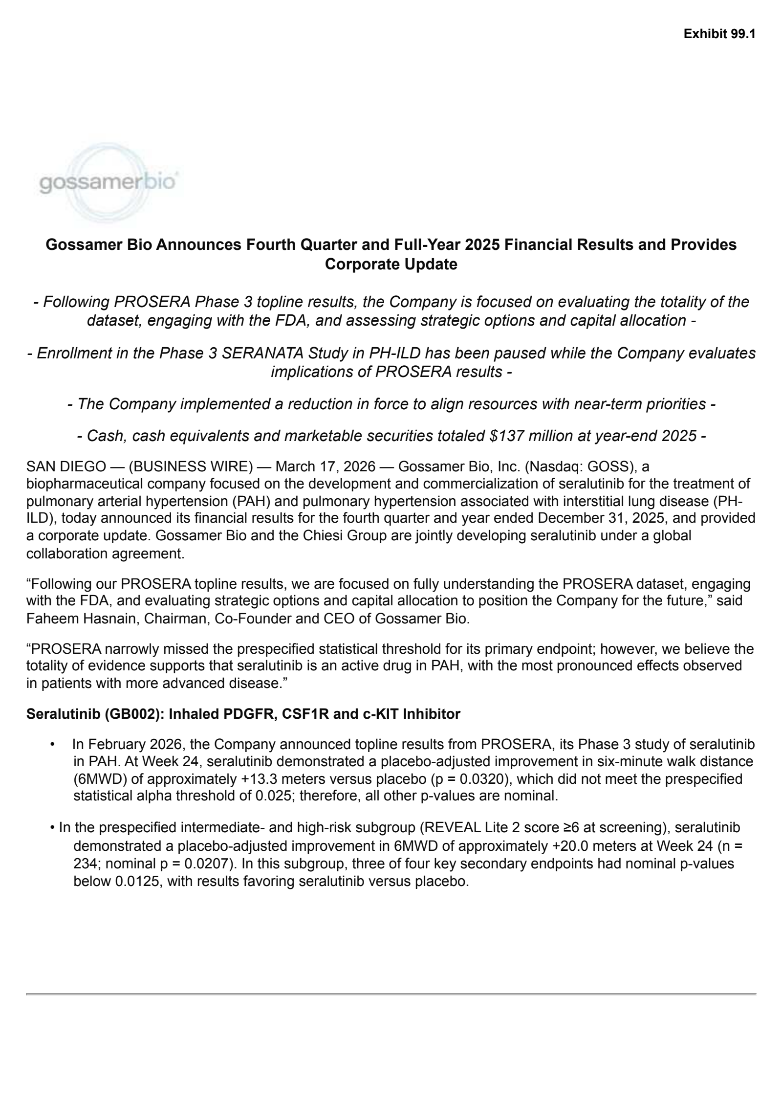 Gossamer Bio's Q4 2025 Press Release