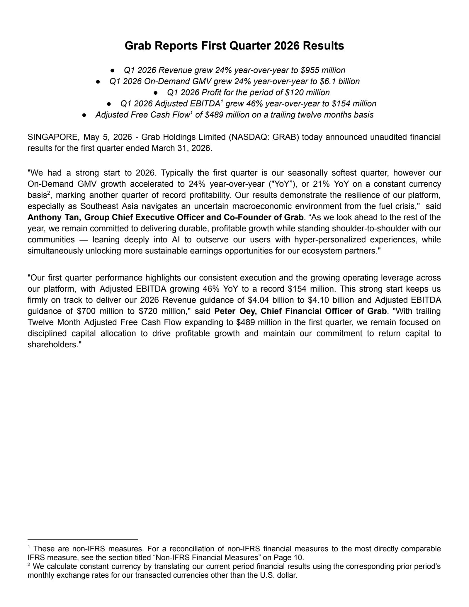 Grab's Q1 2026 Press Release