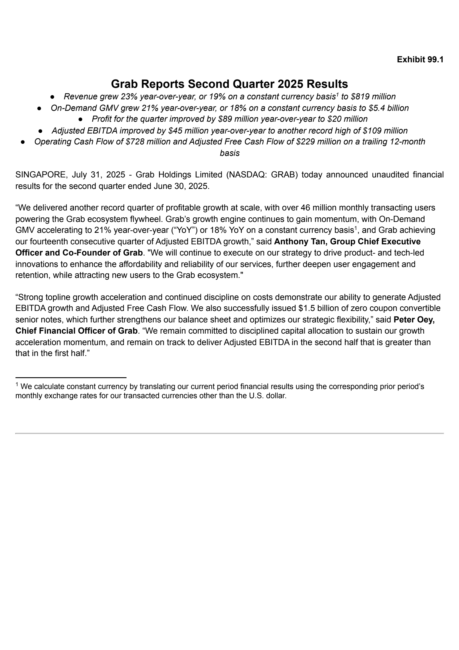 Grab's Q2 2025 Press Release