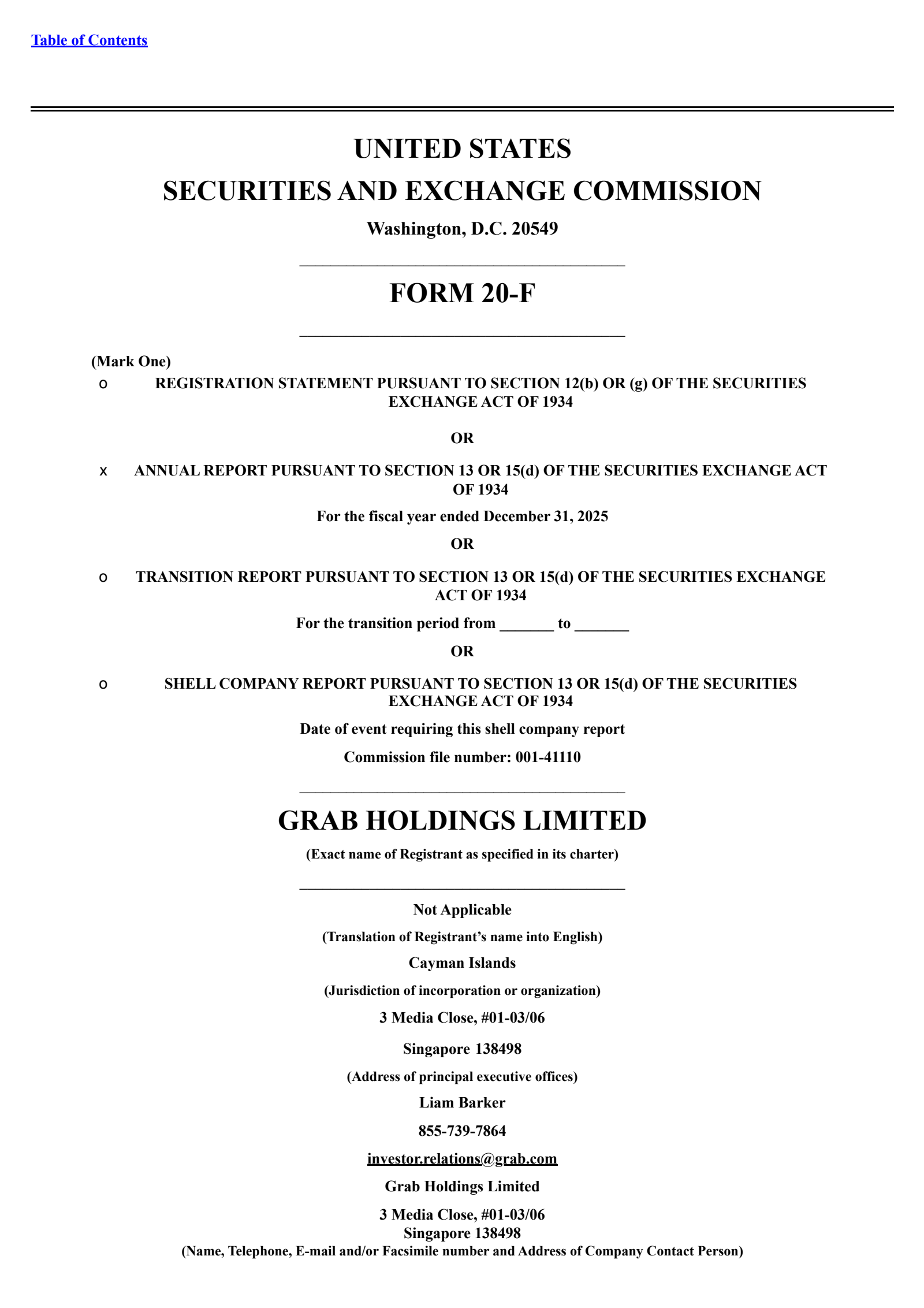Grab's Q4 2025 Annual report