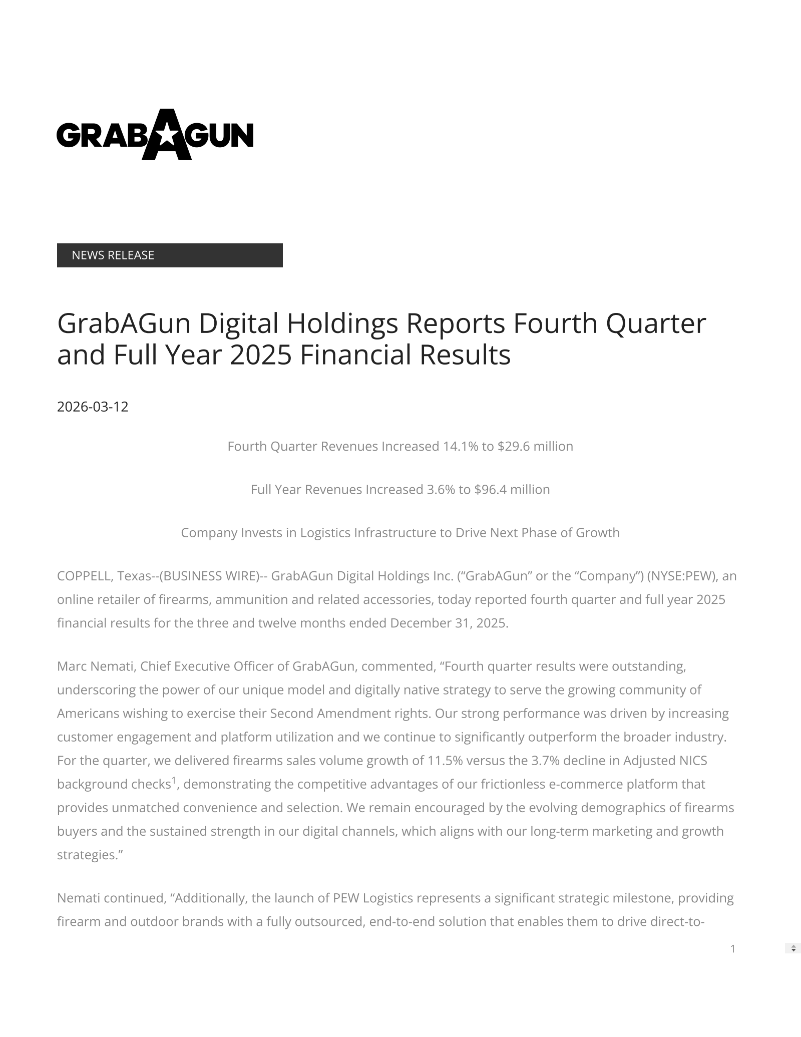 Grabagun Digital's Q4 2025 Press Release