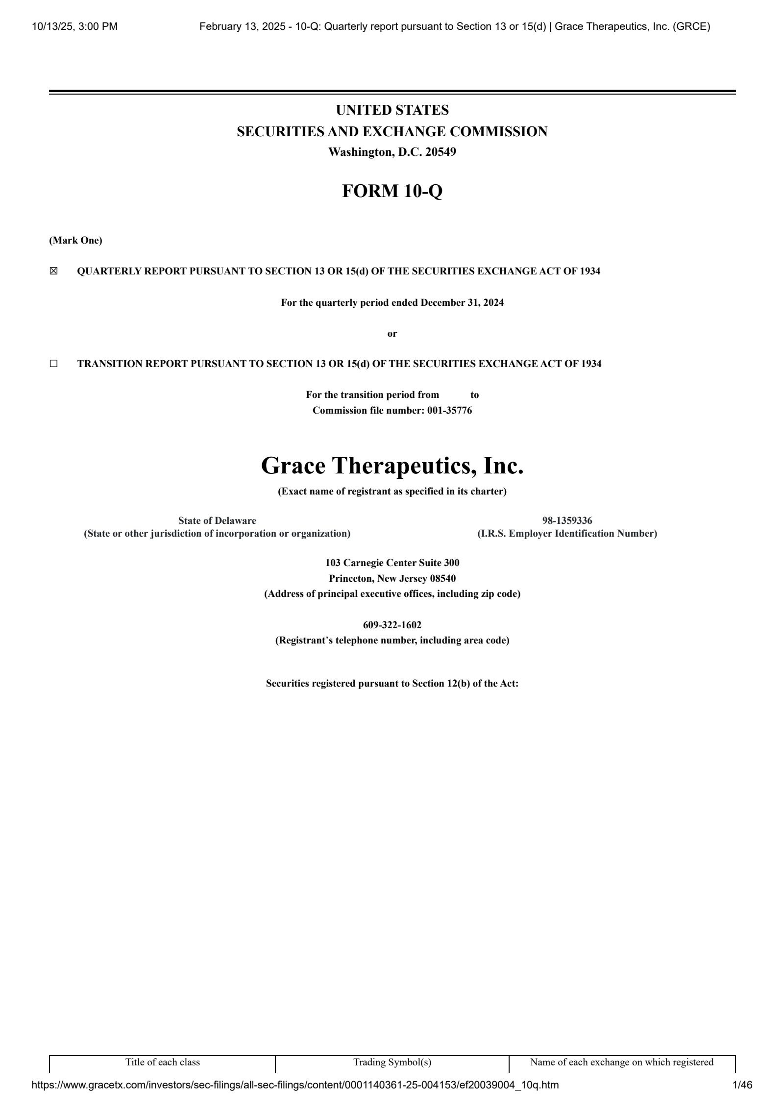 Grace Therapeutics' Q3 2025 Quarterly Report