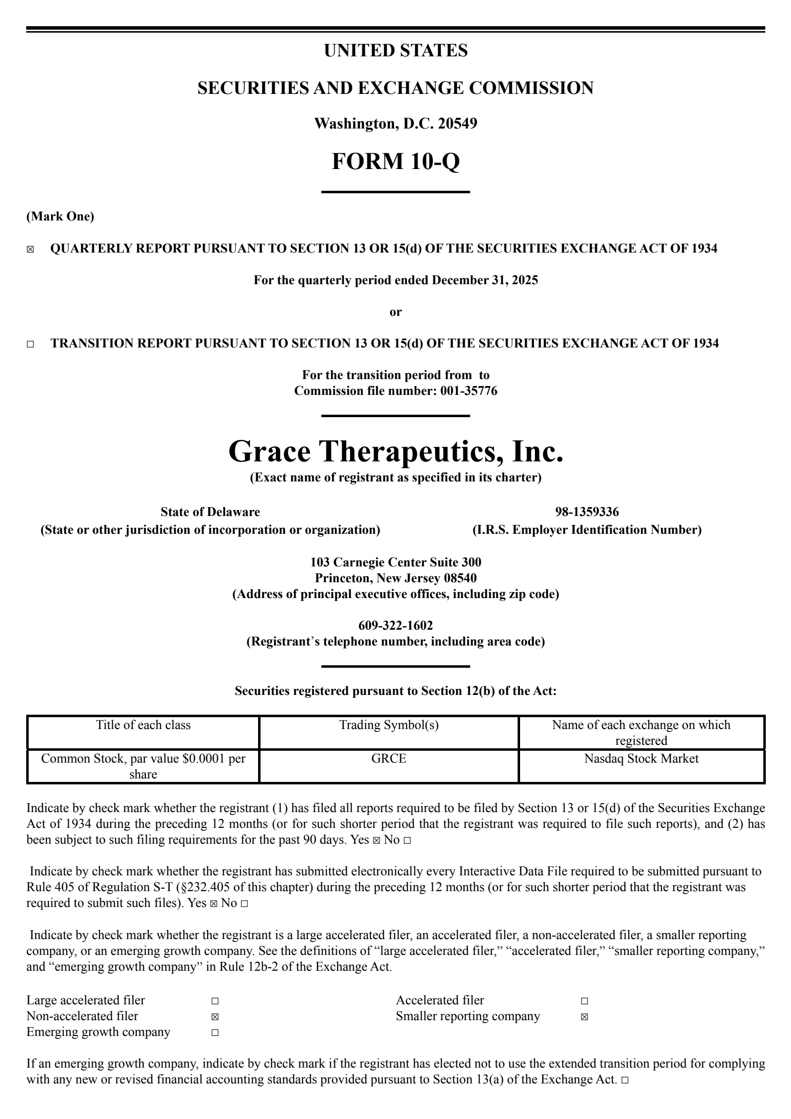 Grace Therapeutics' Q3 2026 Quarterly report