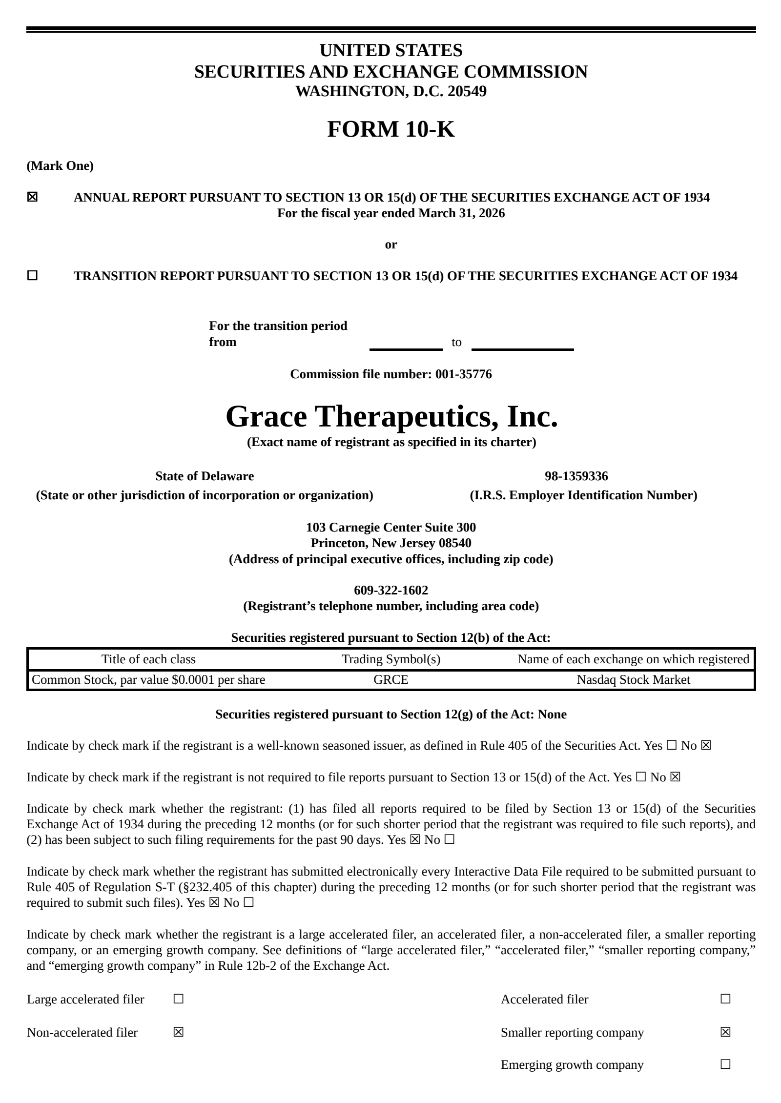 Grace Therapeutics' Q4 2026 Annual report