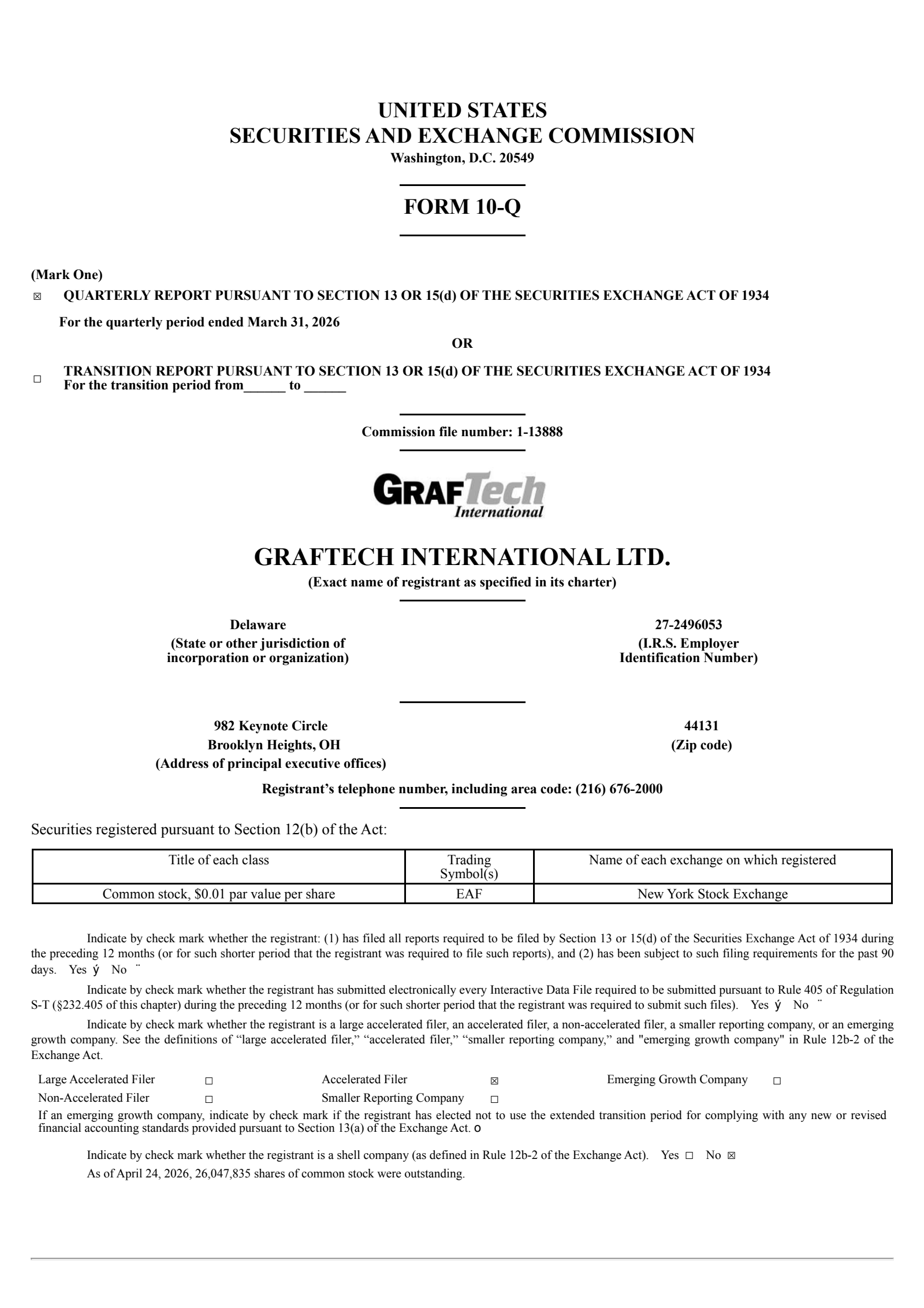 GrafTech International's Q1 2026 Quarterly report