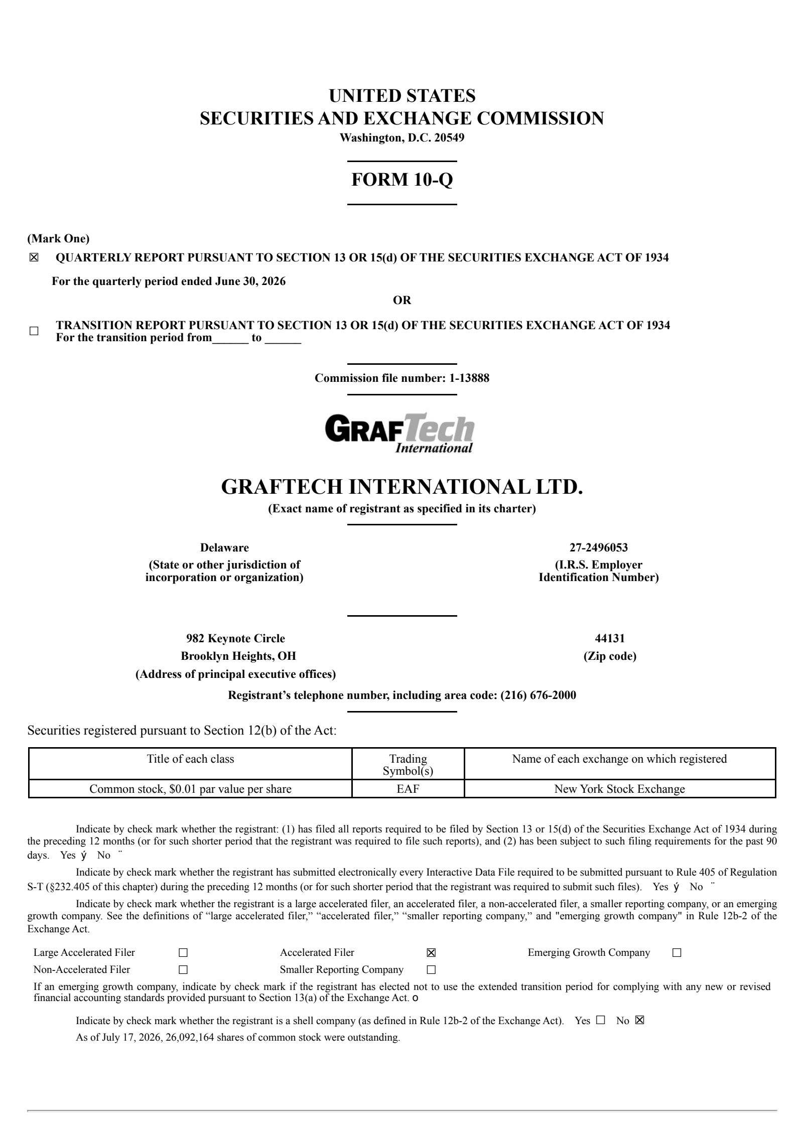 GrafTech International's Q2 2026 Quarterly report