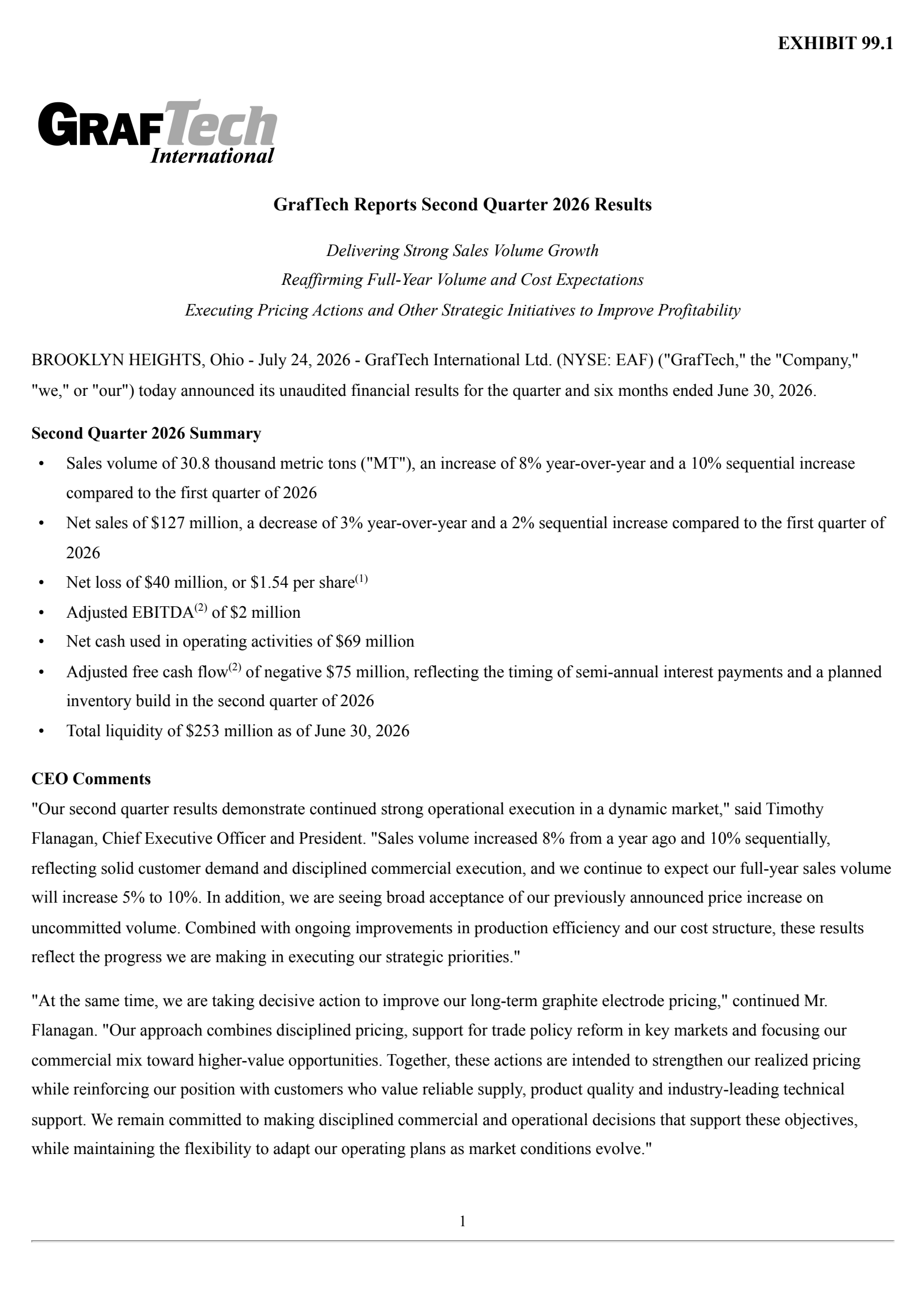 GrafTech International's Q2 2026 Press Release