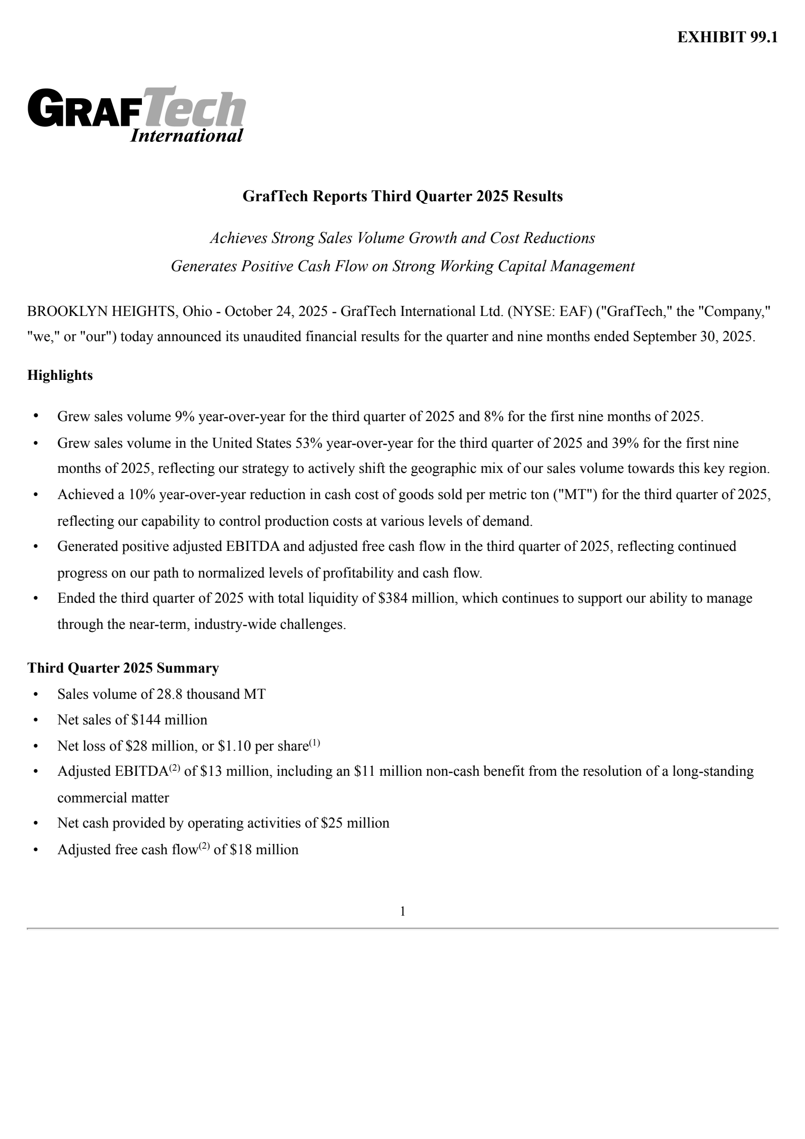 GrafTech International's Q3 2025 Earnings Release