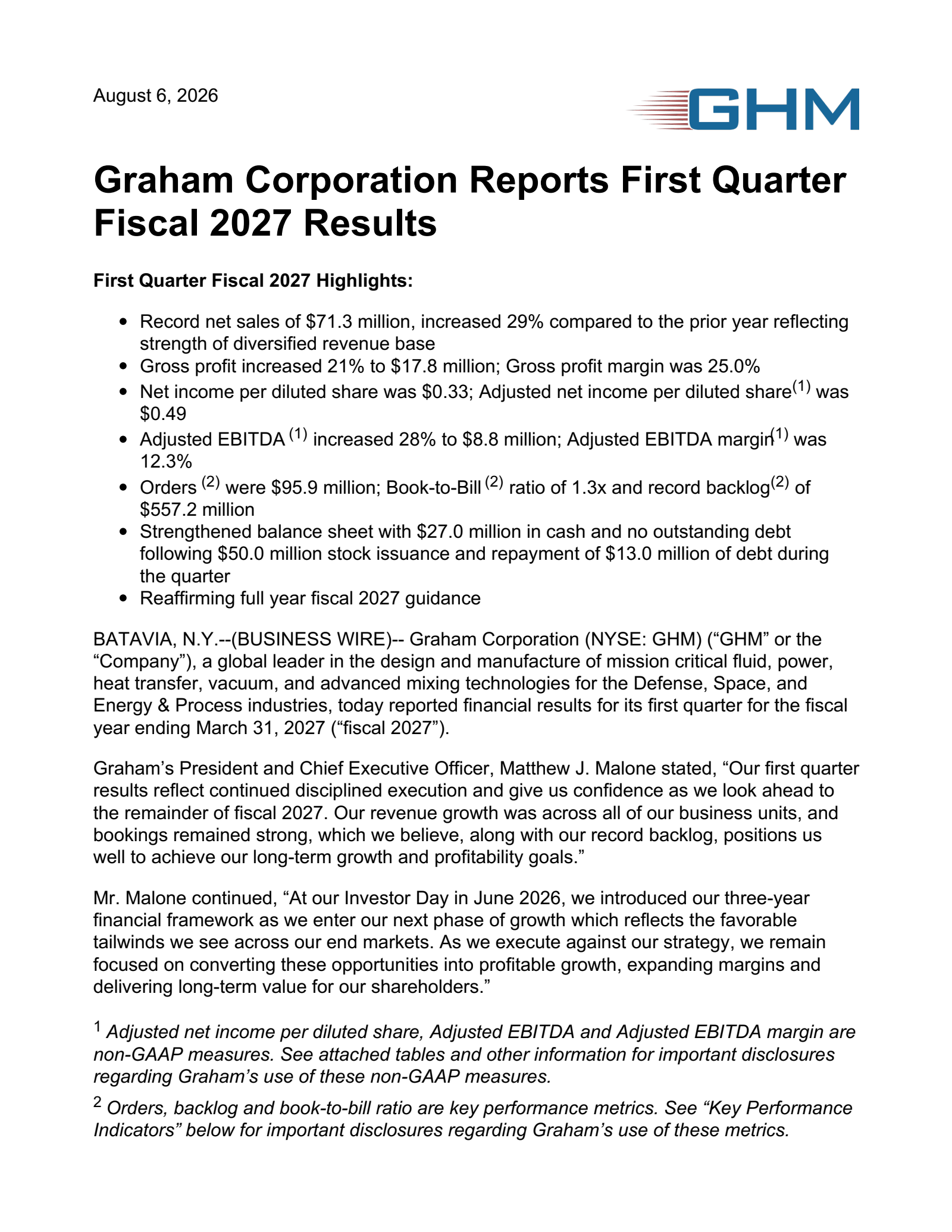 Graham's Q1 2027 Press Release