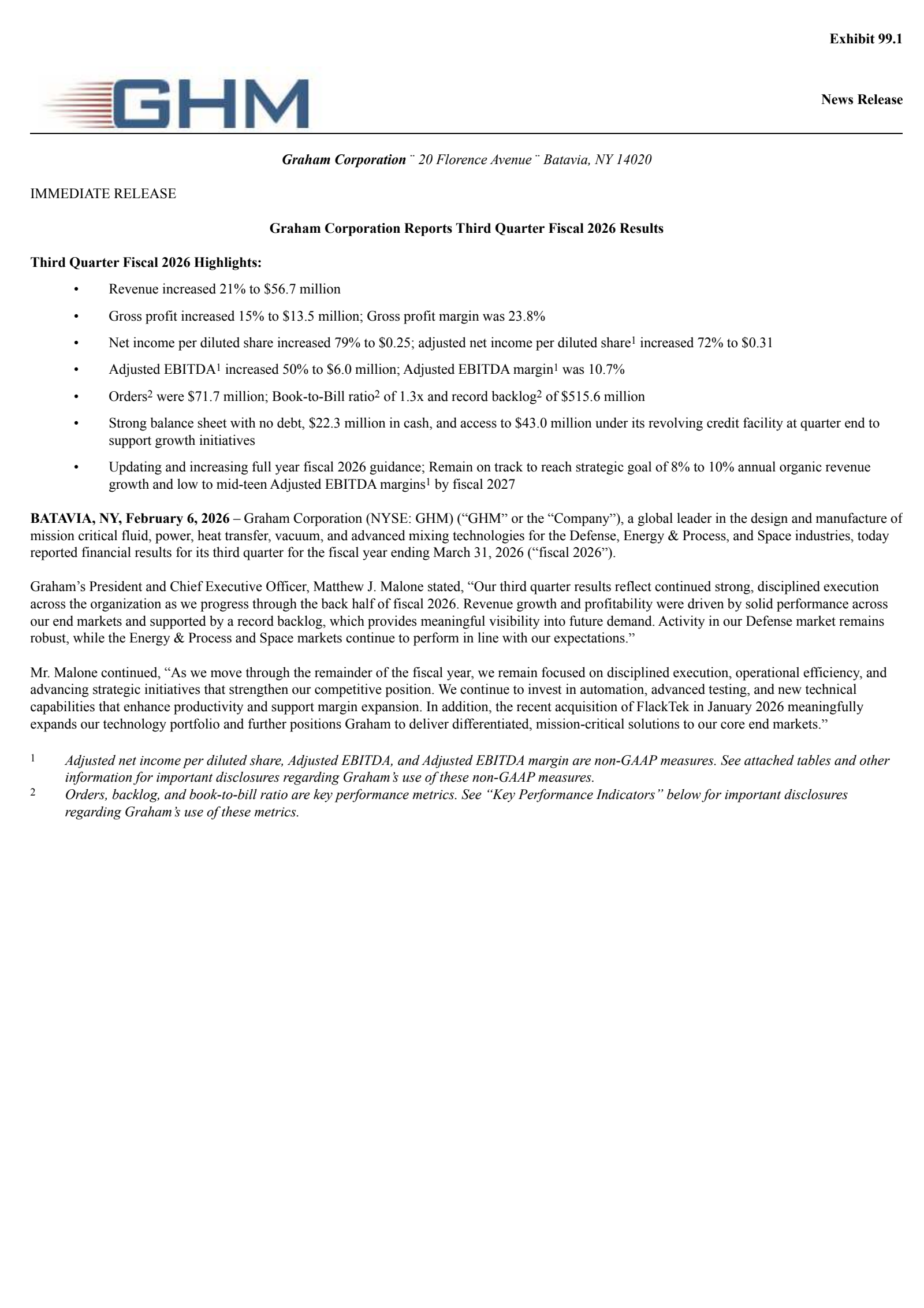Graham's Q3 2026 Press Release
