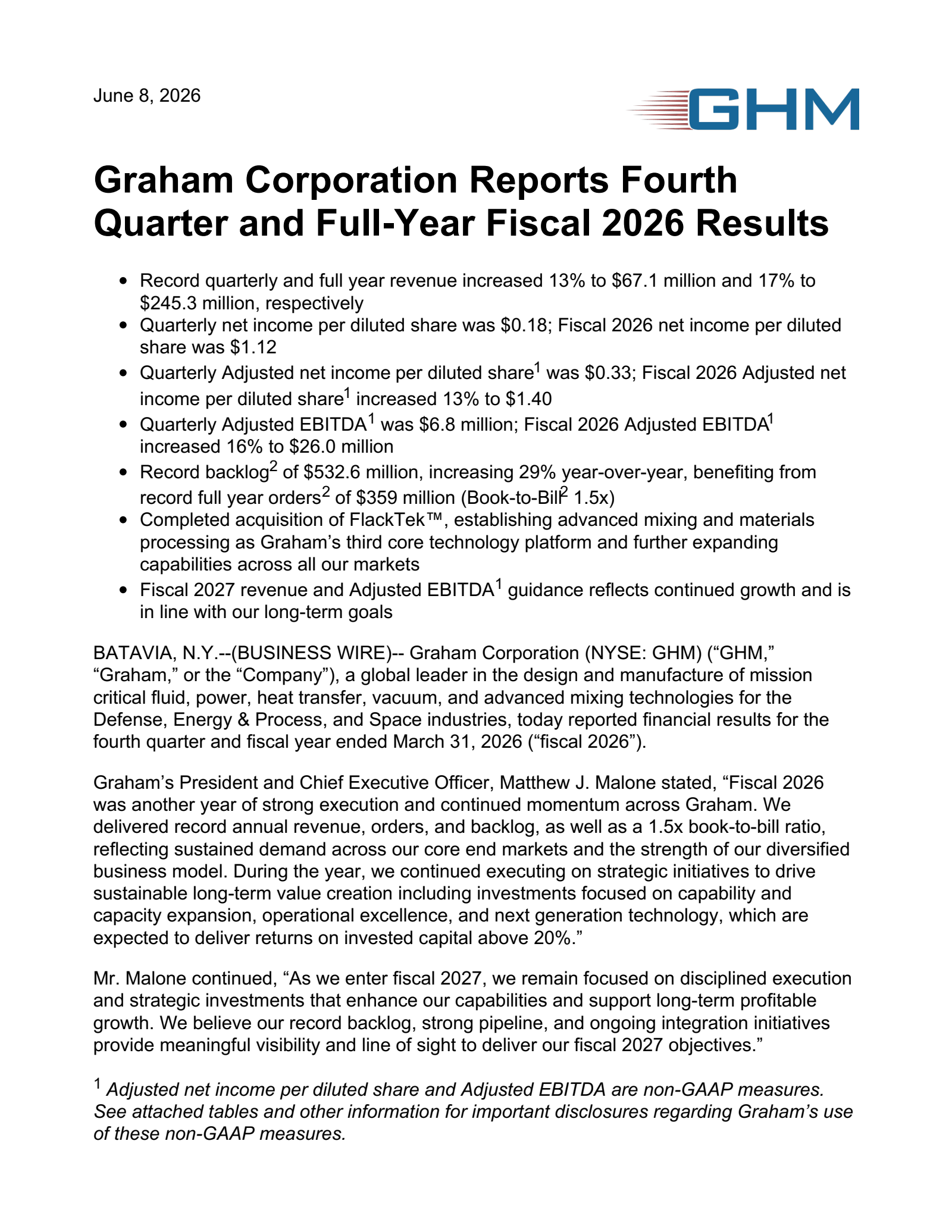 Graham's Q4 2026 Press Release