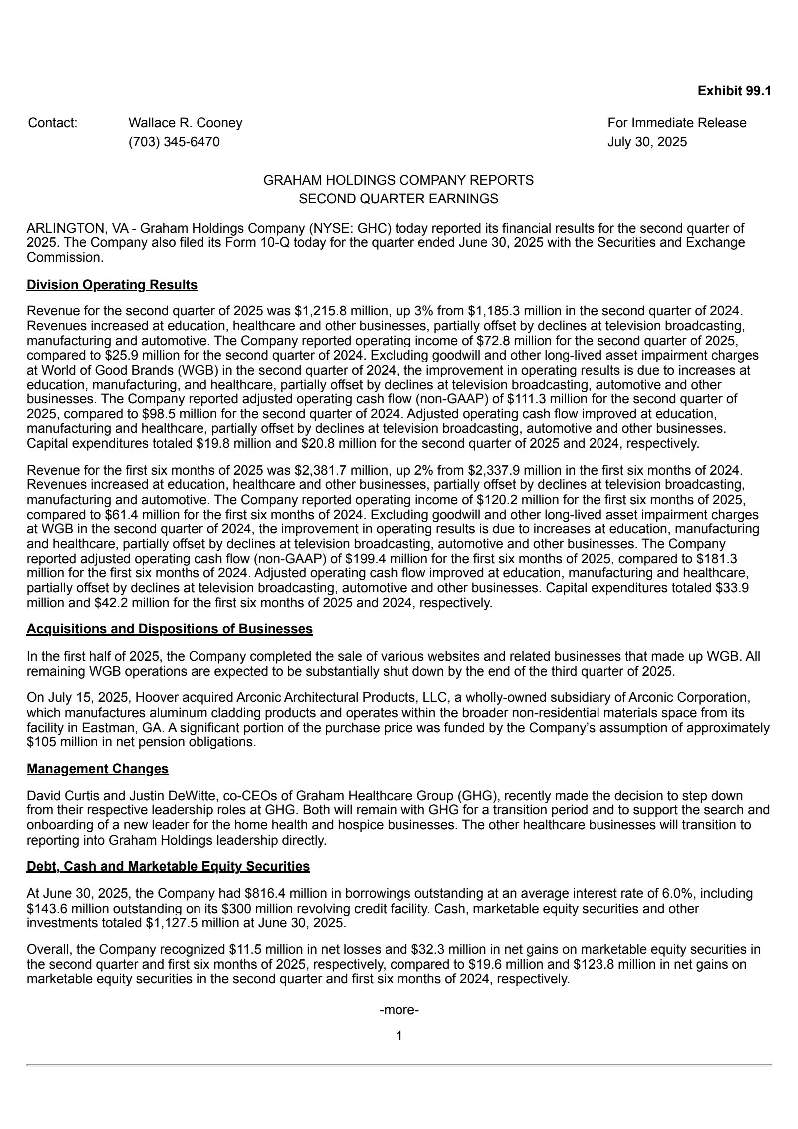 Graham's Q2 2025 Press Release