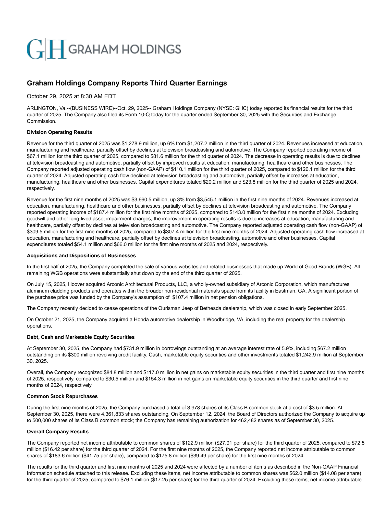 Graham's Q3 2025 Earnings Release