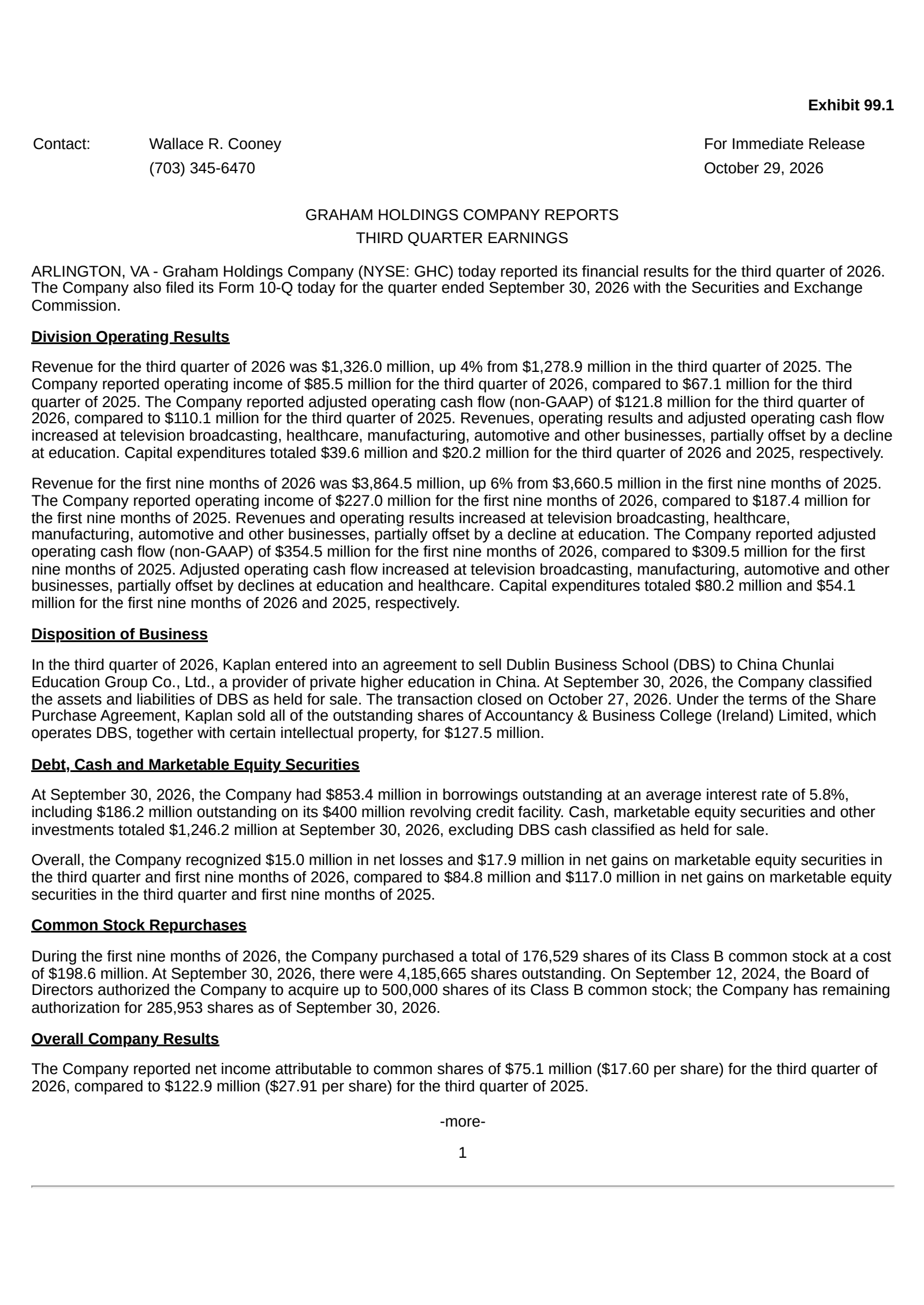 Graham's Q3 2026 Press Release