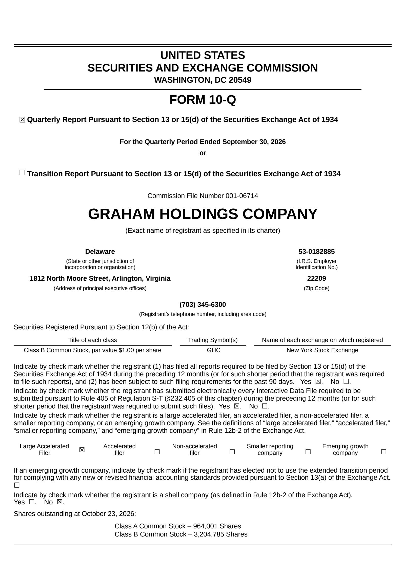 Graham's Q3 2026 Quarterly report